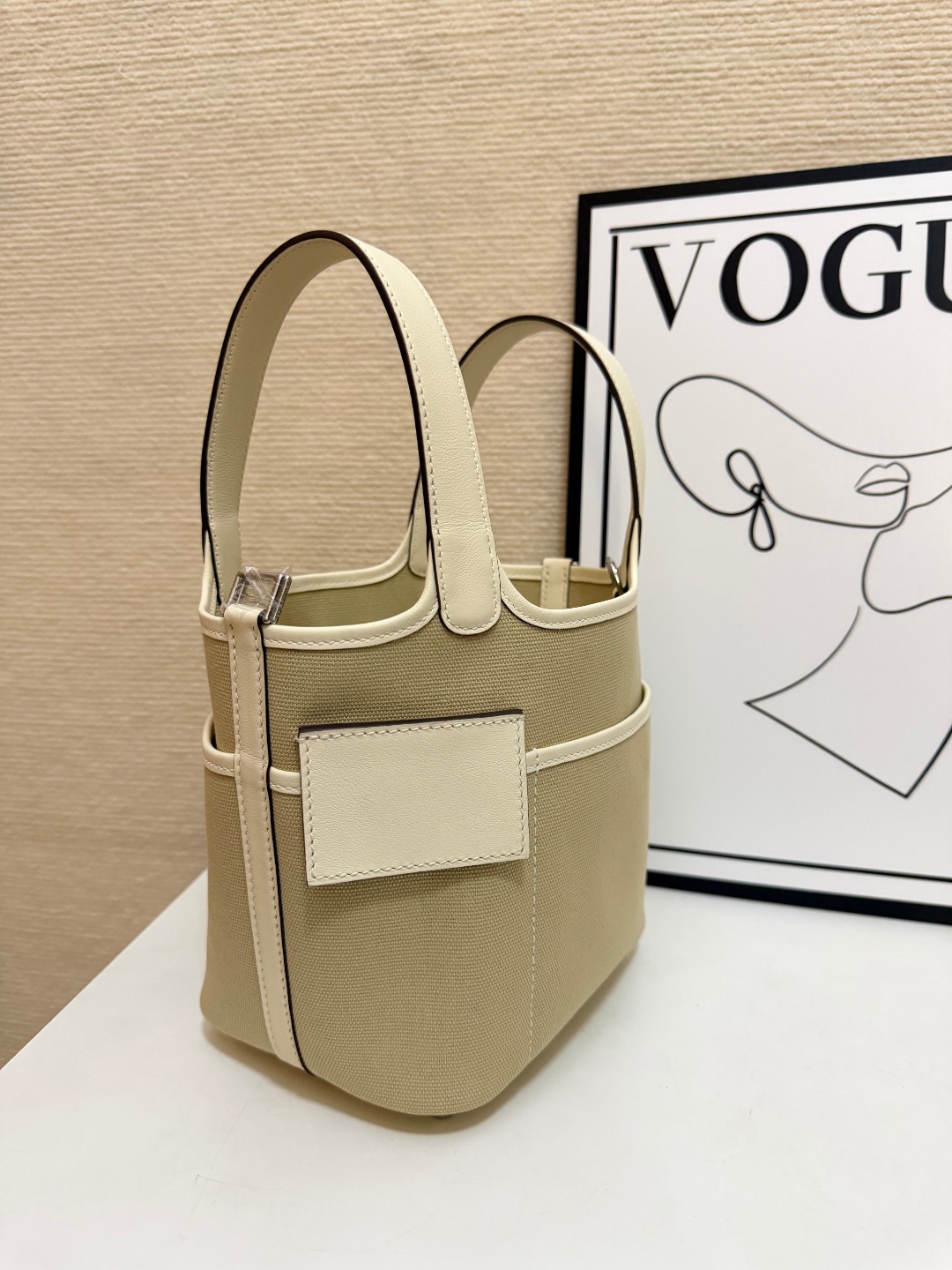 Hermes Cargo Picotin Beige Cream canvas with cream leather trim 18cm everyday