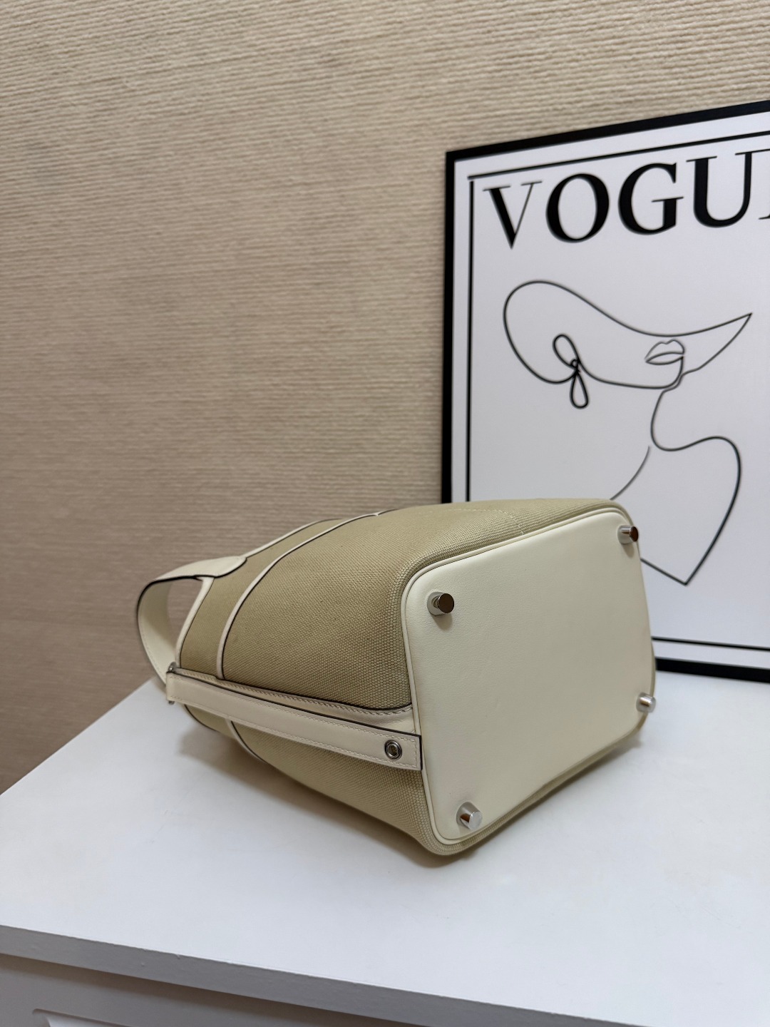 Hermes Cargo Picotin Beige Cream canvas with cream leather trim 18cm everyday