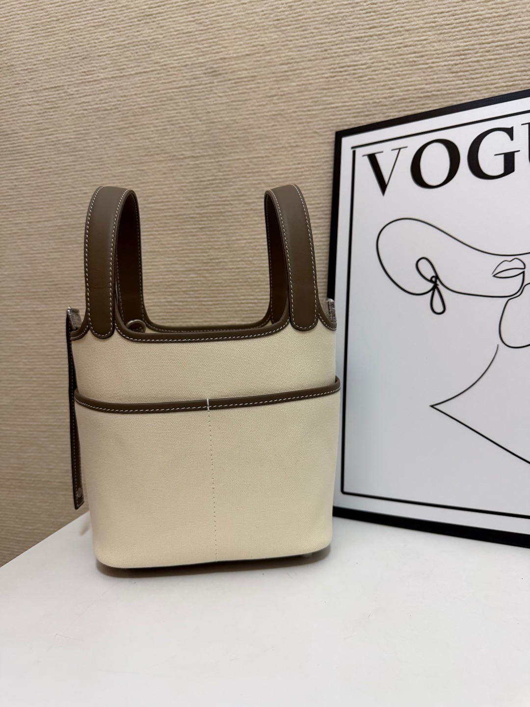 Hermes Cargo Picotin Cream canvas with taupe leather 18cm everyday
