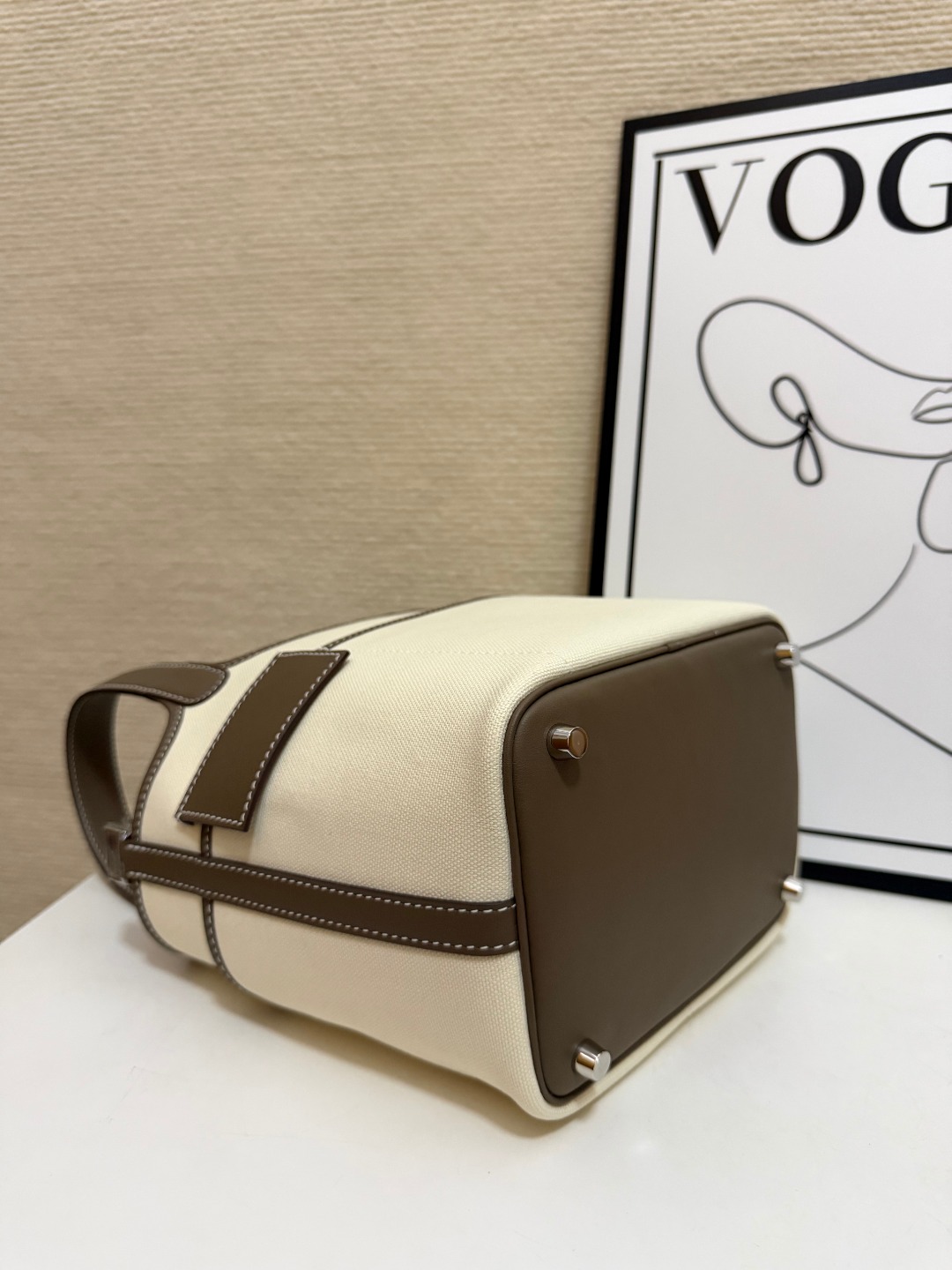 Hermes Cargo Picotin Cream canvas with taupe leather 18cm everyday