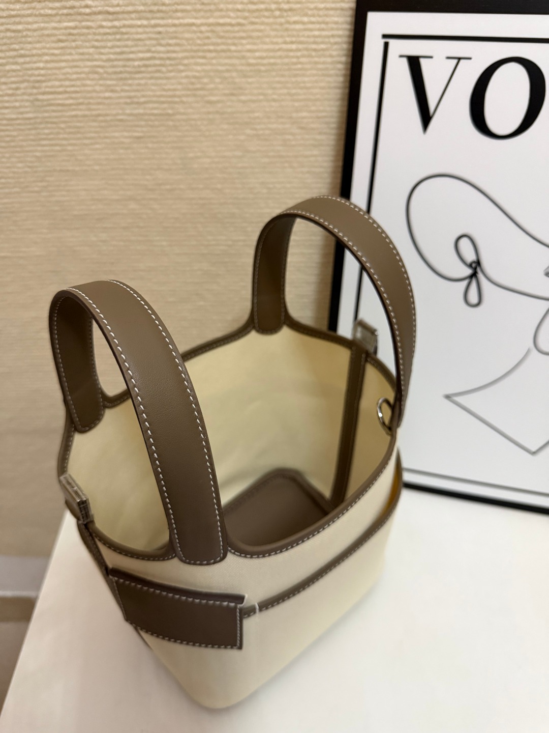 Hermes Cargo Picotin Cream canvas with taupe leather 18cm everyday