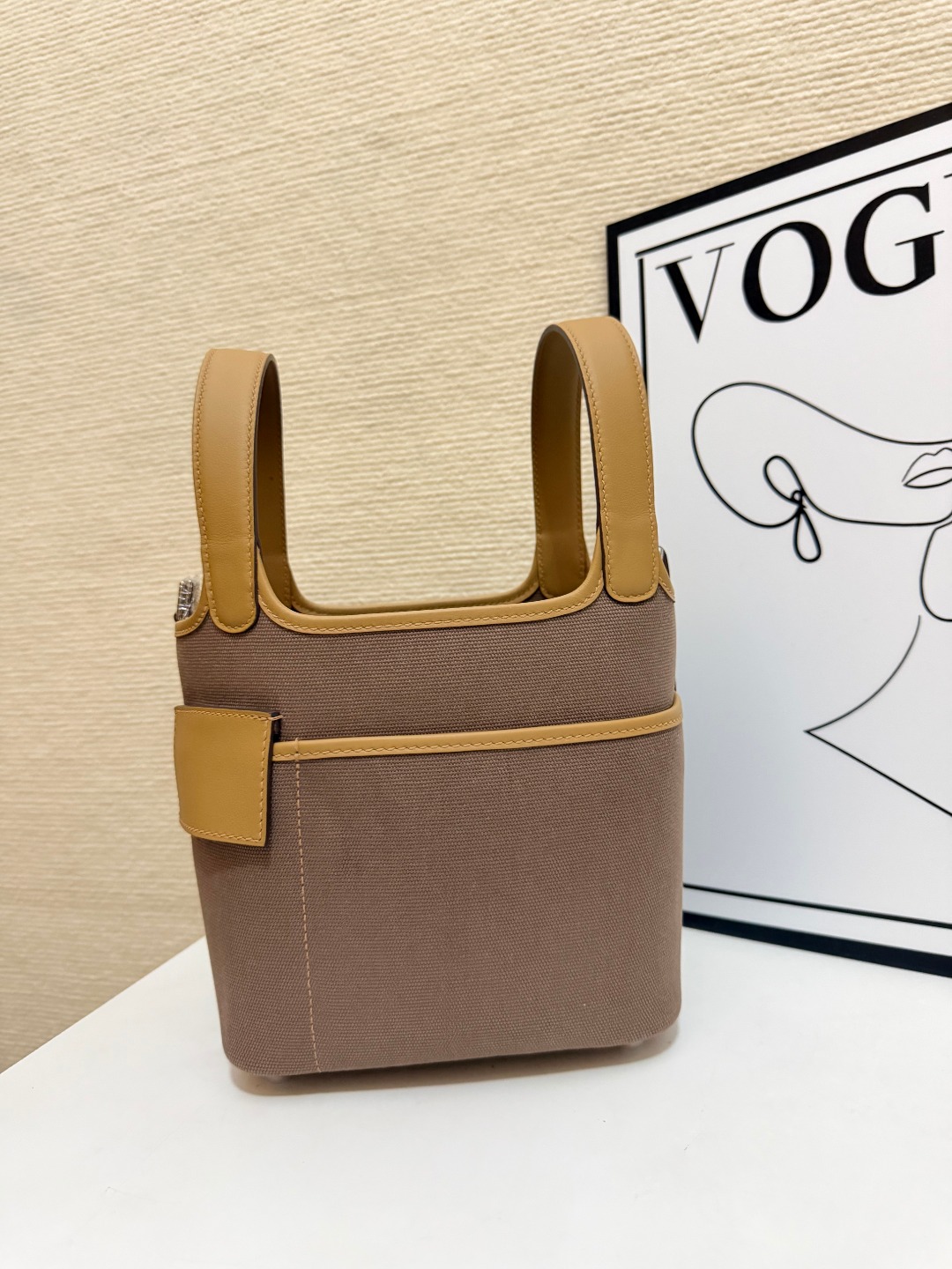 Hermes Cargo Picotin Taupe canvas with beige leather 18cm everyday