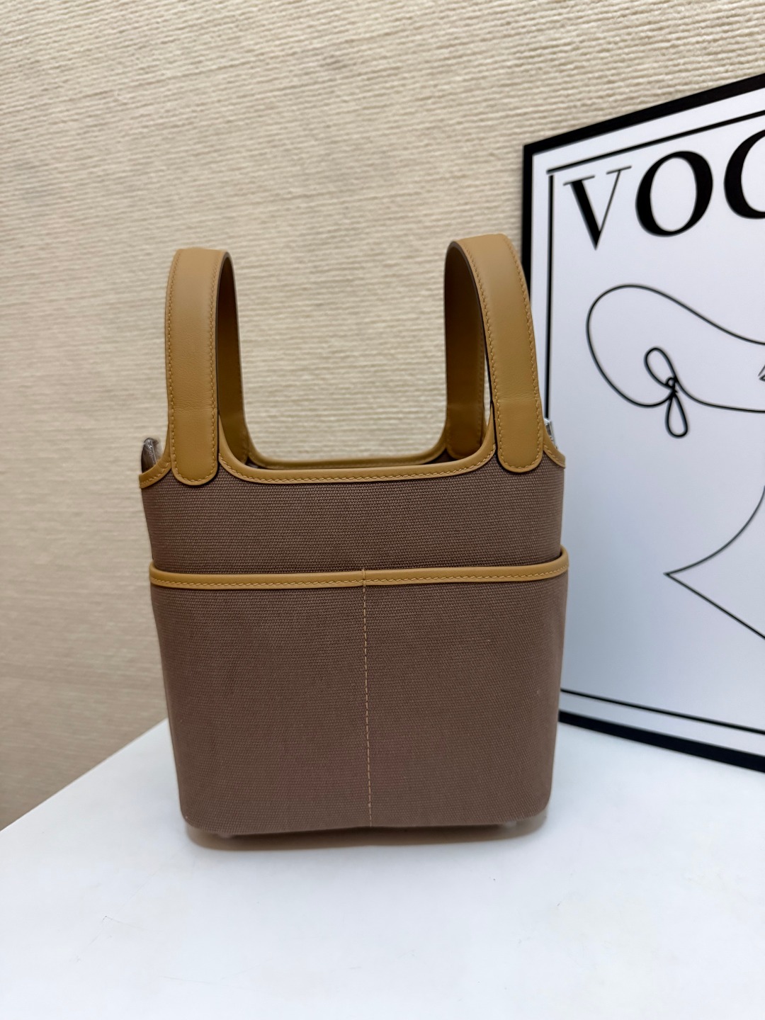 Hermes Cargo Picotin Taupe canvas with beige leather 18cm everyday