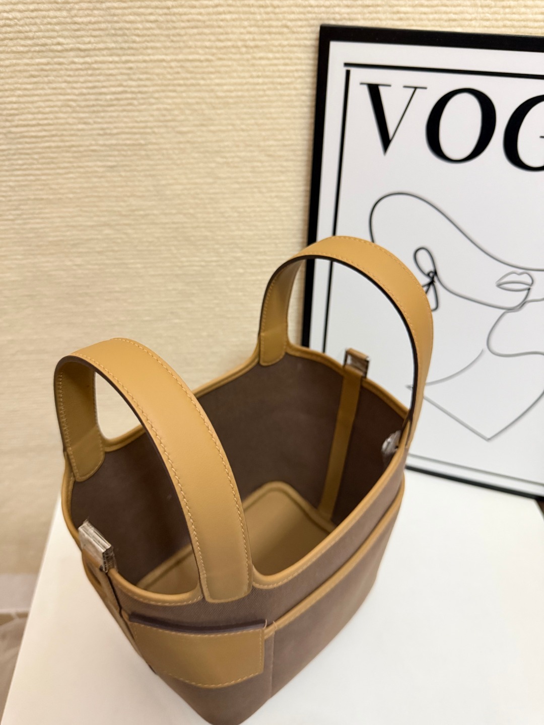 Hermes Cargo Picotin Taupe canvas with beige leather 18cm everyday