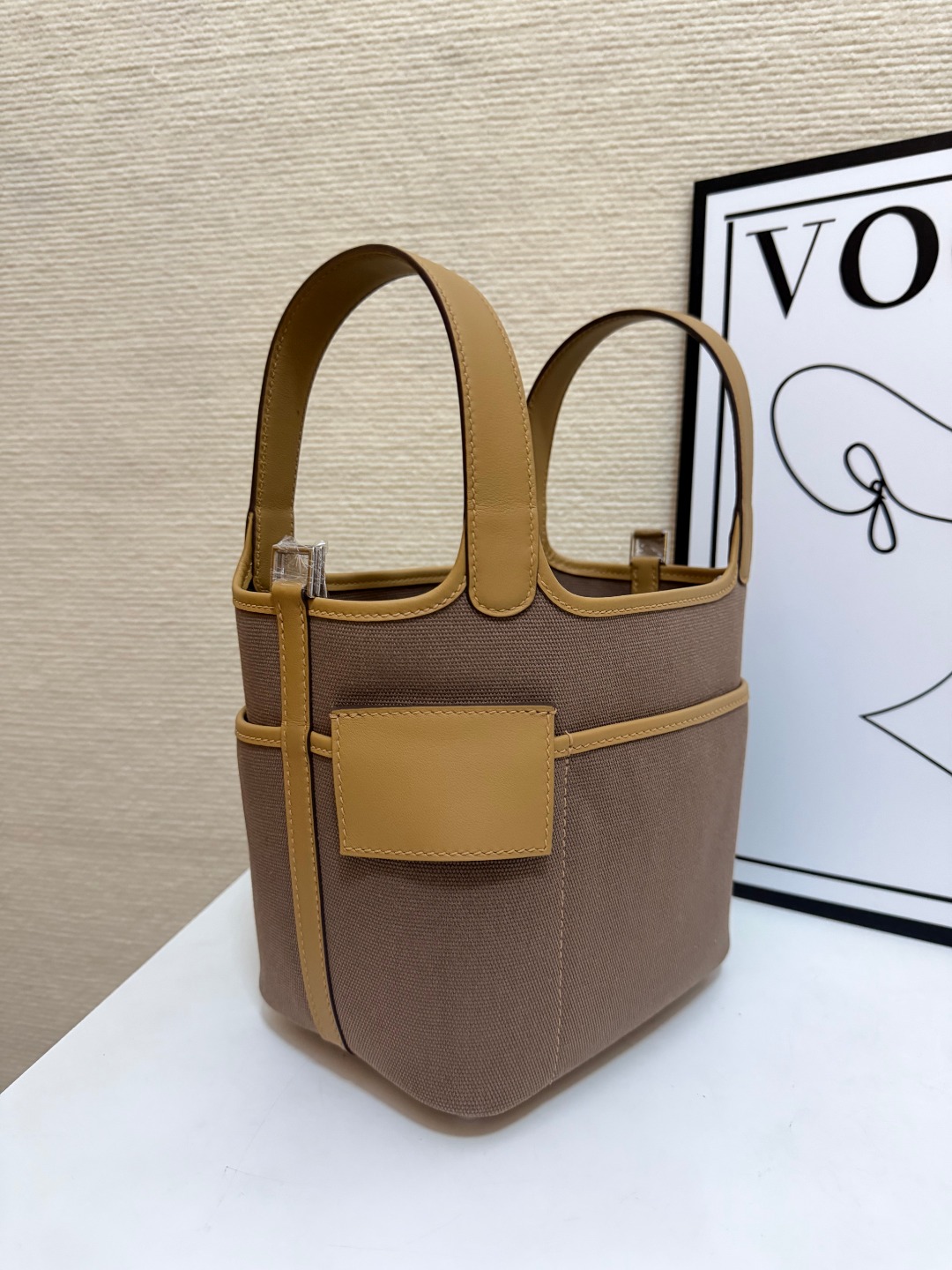 Hermes Cargo Picotin Taupe canvas with beige leather 18cm everyday