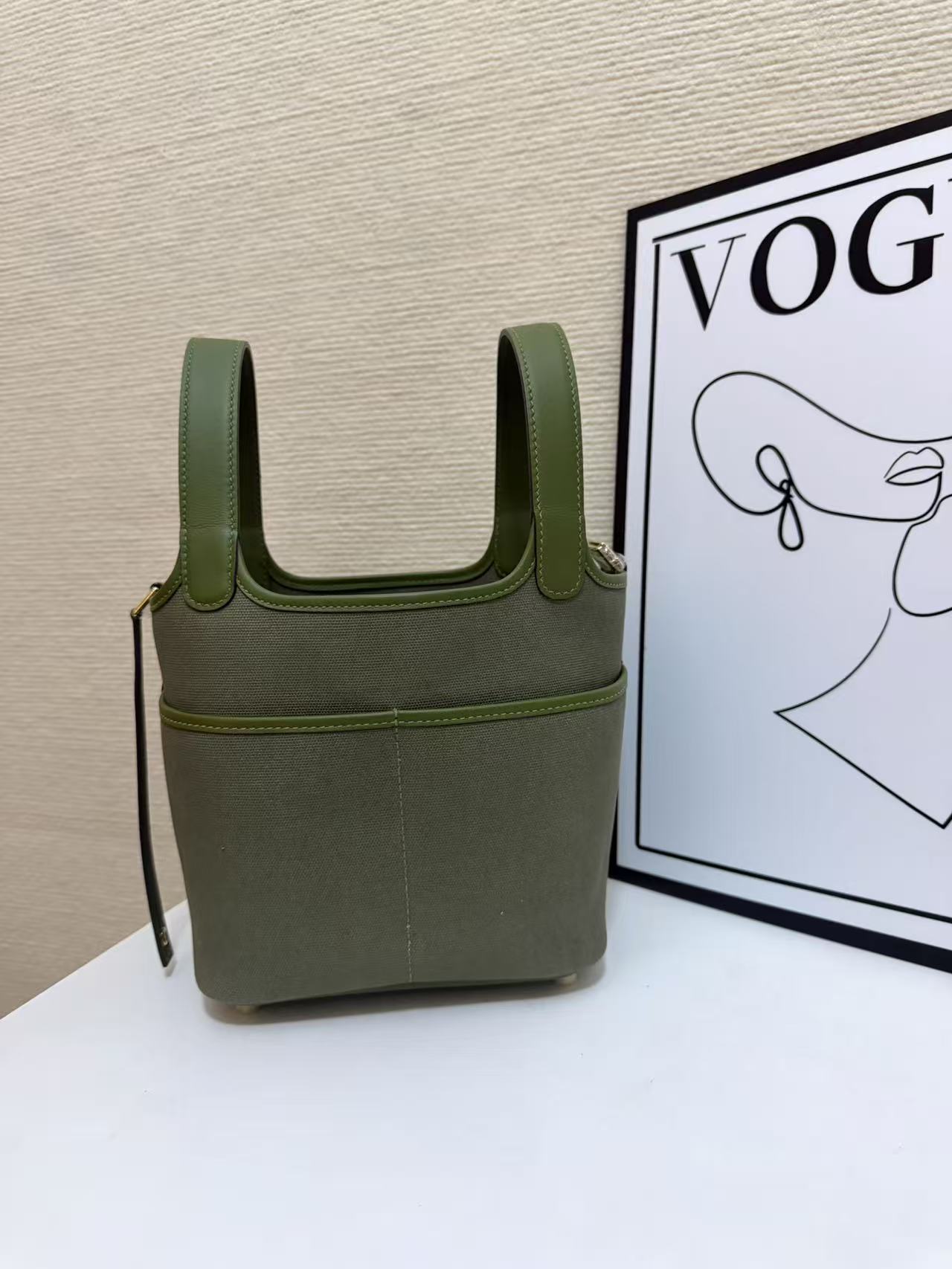 Hermes Cargo Picotin Olive Green canvas and leather 18cm everyday