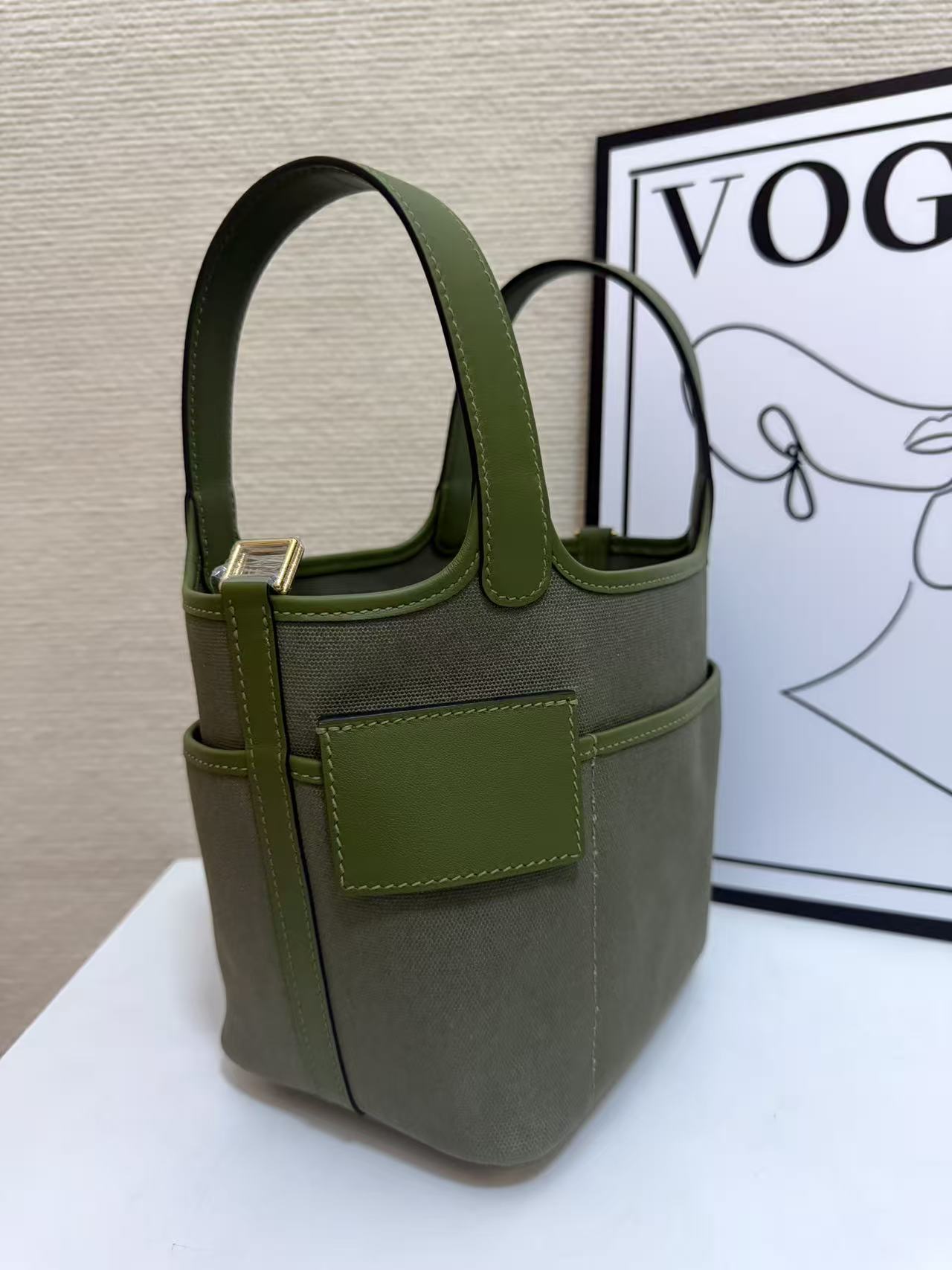 Hermes Cargo Picotin Olive Green canvas and leather 18cm everyday