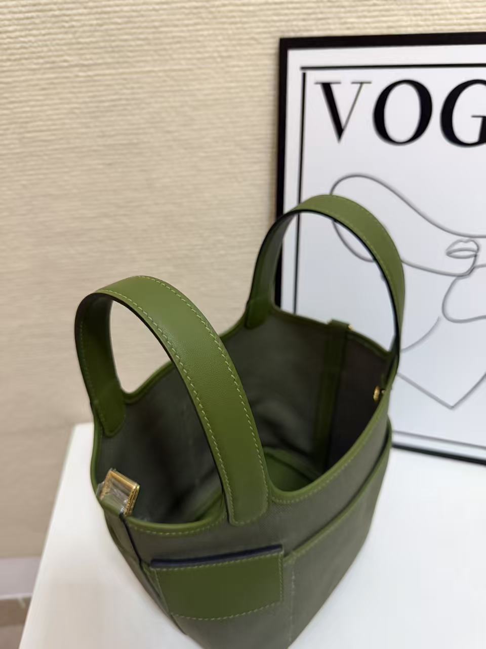 Hermes Cargo Picotin Olive Green canvas and leather 18cm everyday