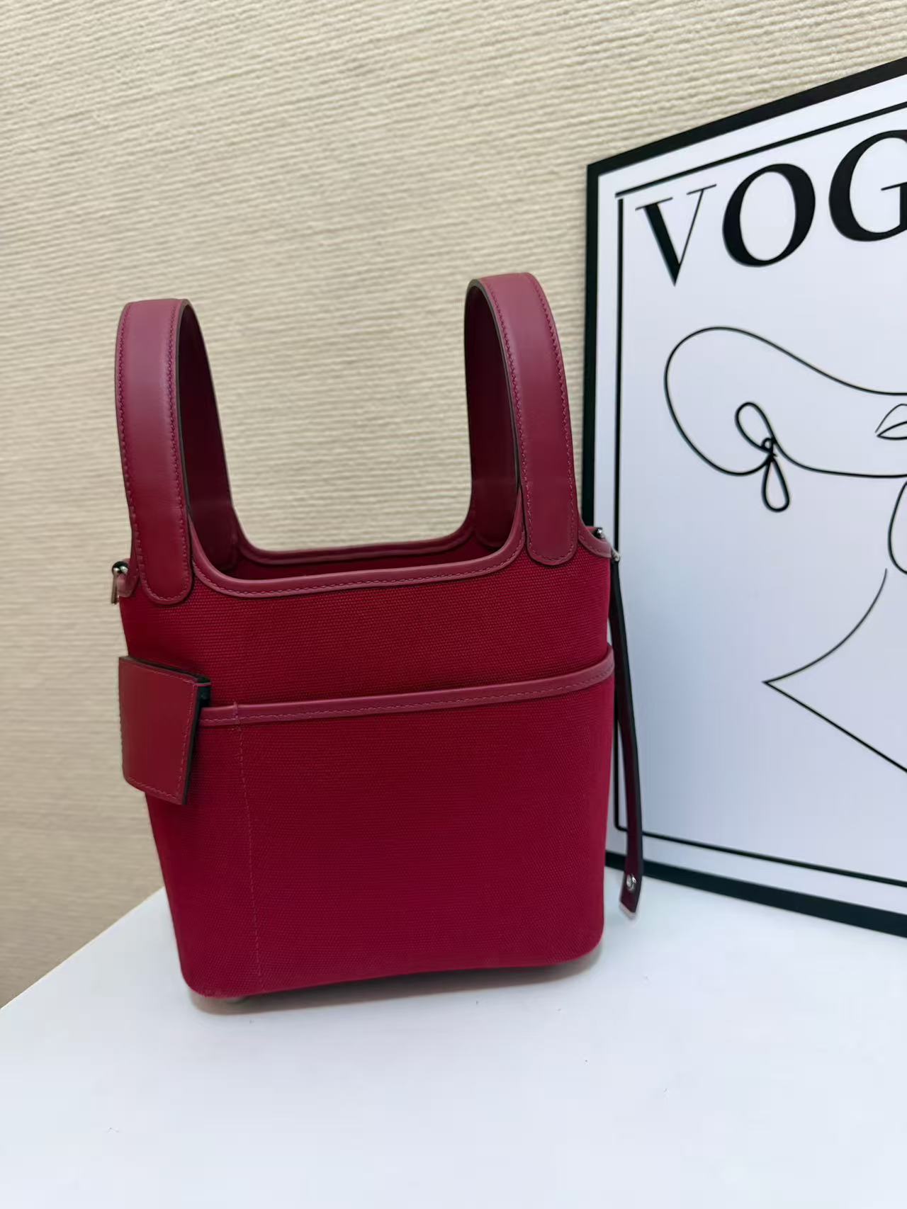 Hermes Cargo Picotin Red canvas with pink leather trim 18cm everyday