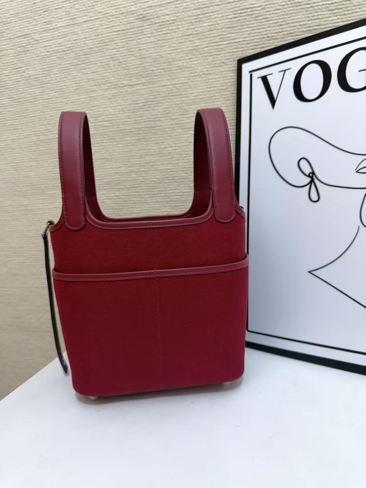 Hermes Cargo Picotin Red canvas with pink leather trim 18cm everyday