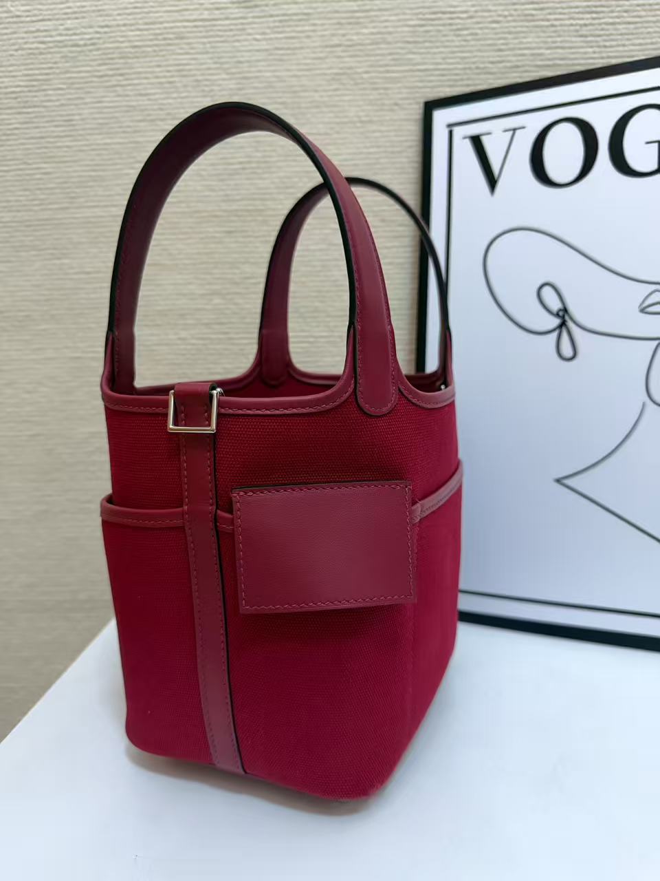 Hermes Cargo Picotin Red canvas with pink leather trim 18cm everyday