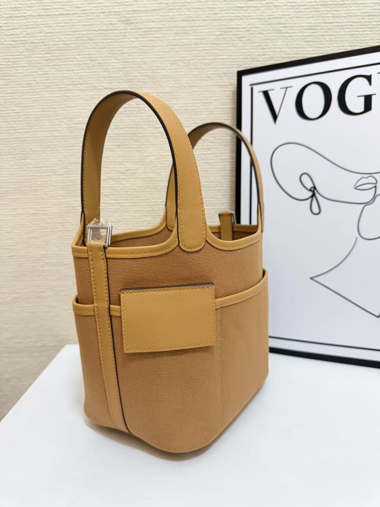 Hermes Cargo Picotin Tan canvas with beige leather 18cm everyday