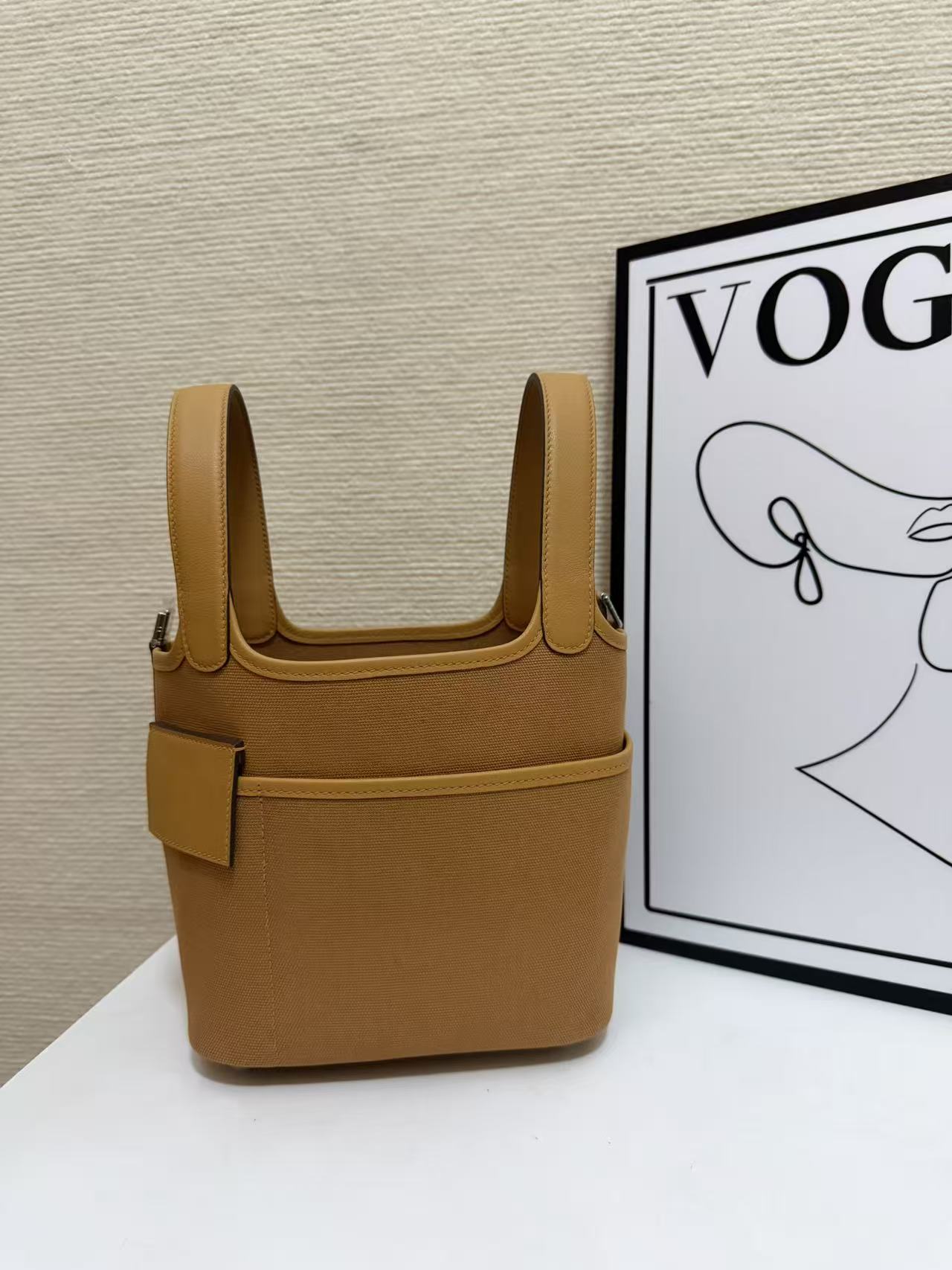 Hermes Cargo Picotin Tan canvas with beige leather 18cm everyday