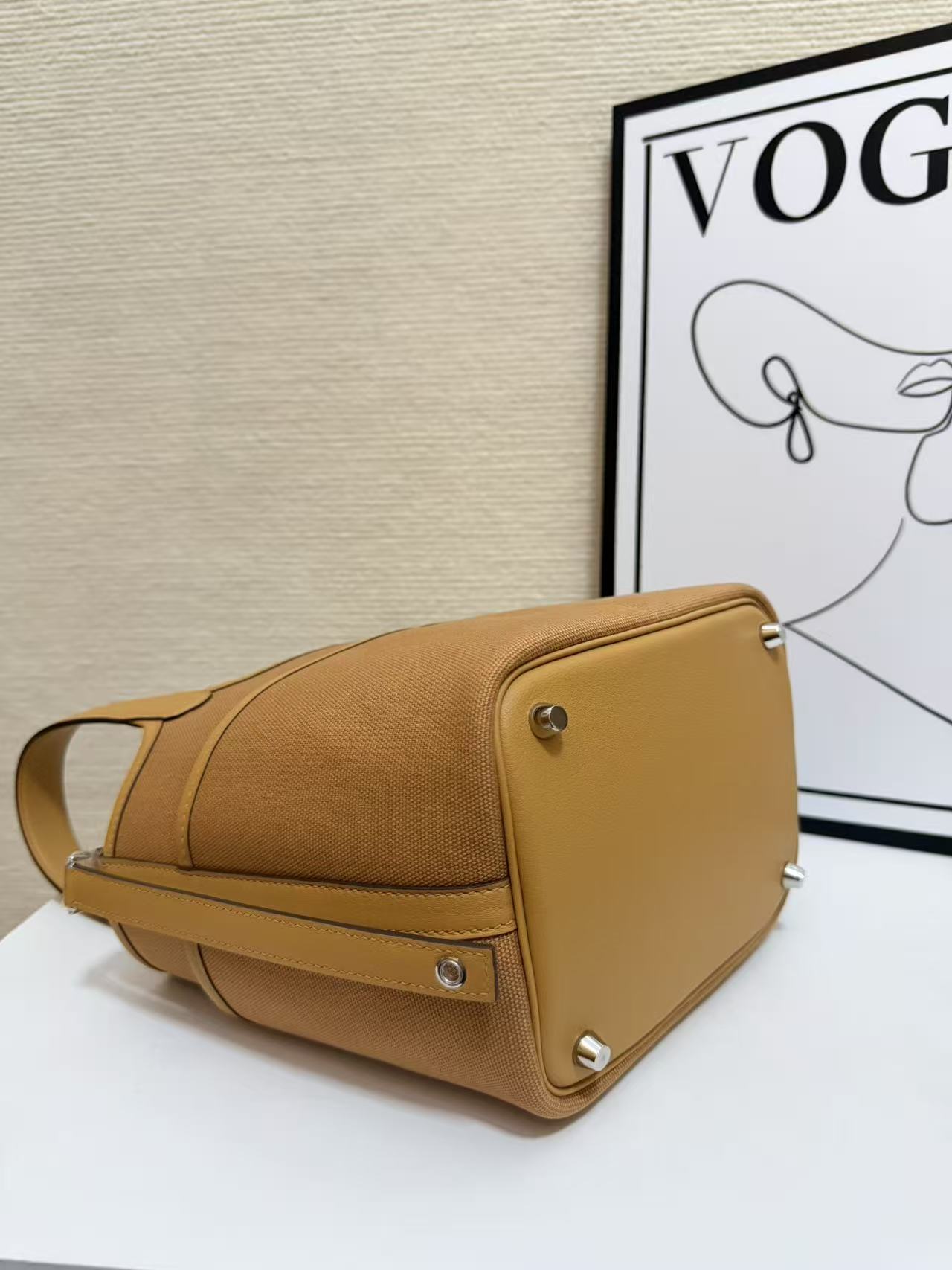 Hermes Cargo Picotin Tan canvas with beige leather 18cm everyday