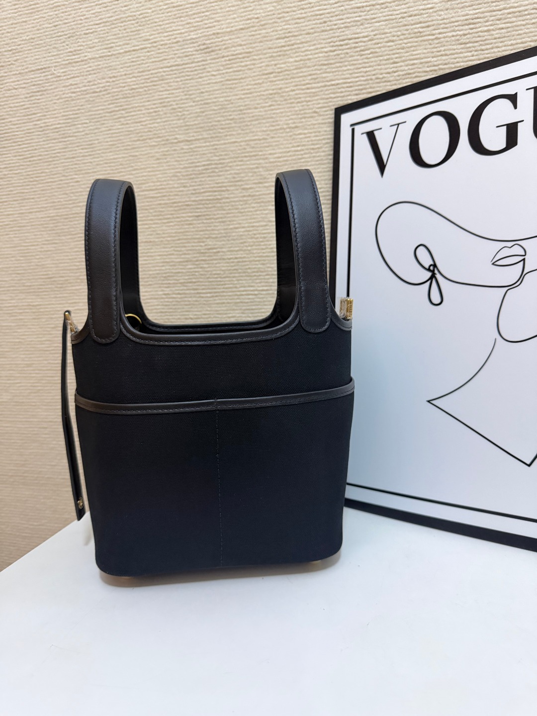 Hermes Cargo Picotin Black canvas and leather 18cm everyday