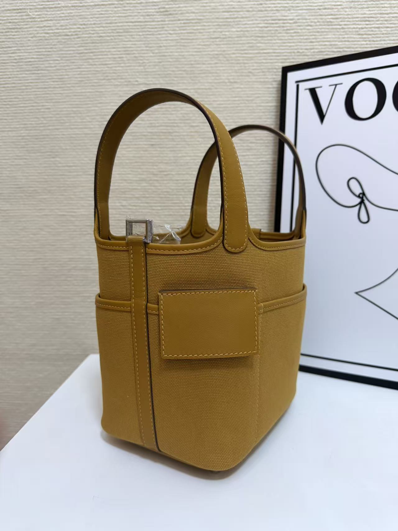Hermes Cargo Picotin Mustard canvas and leather 18cm everyday