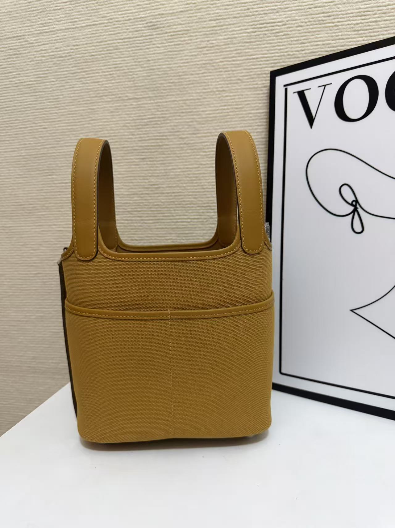 Hermes Cargo Picotin Mustard canvas and leather 18cm everyday