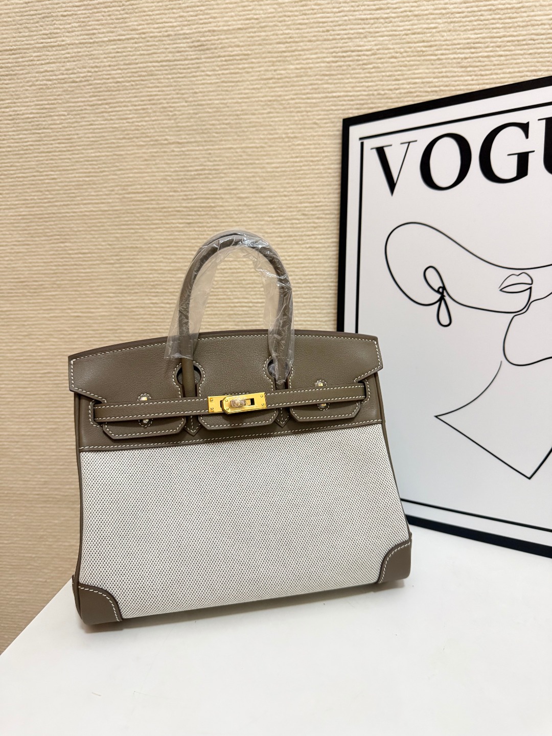 Hermes Birkin 30 Etoupe and Beige canvas 30cm everyday