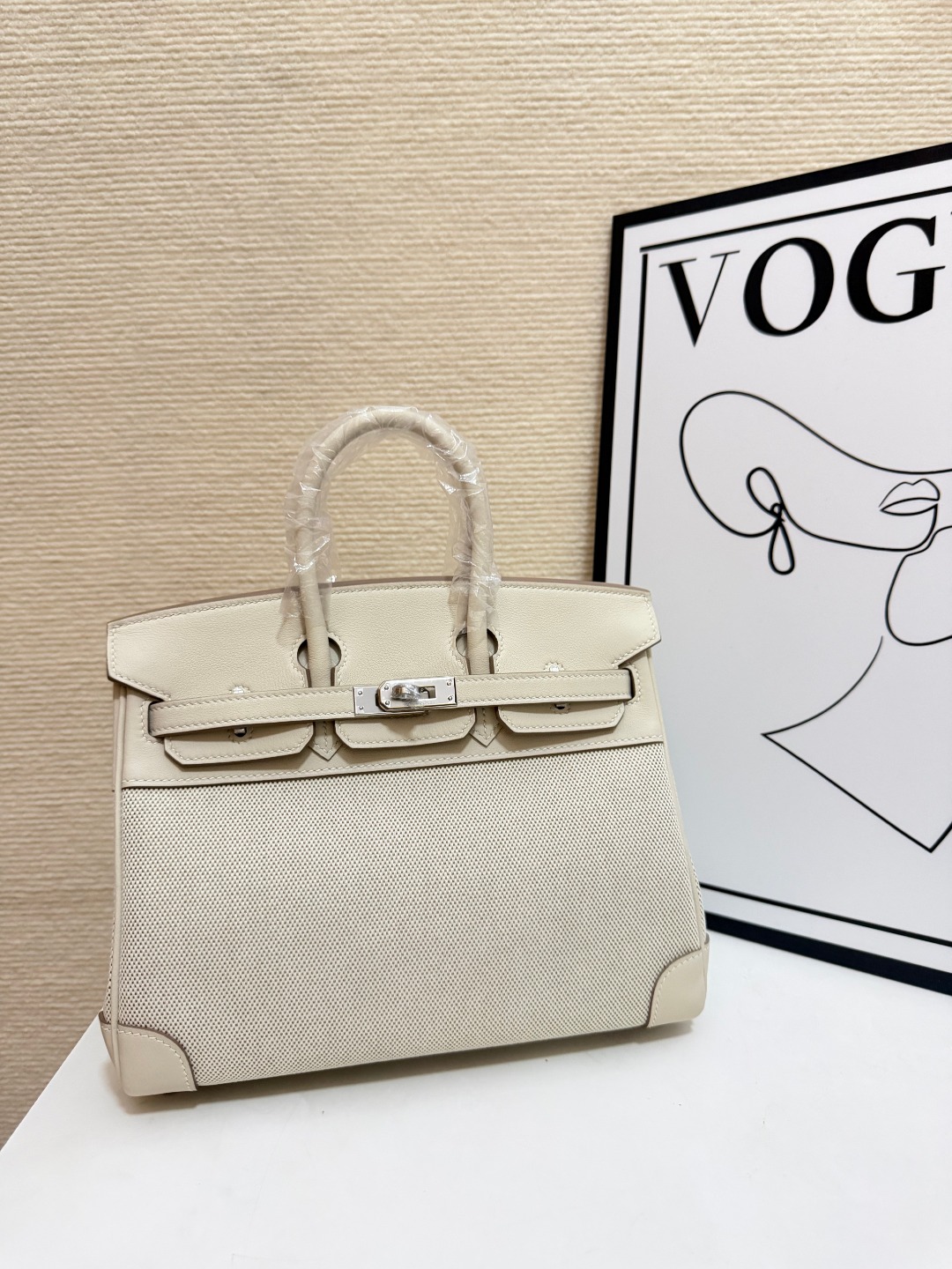 Hermes Birkin 30 Cream canvas and Swift leather 30cm work everyday