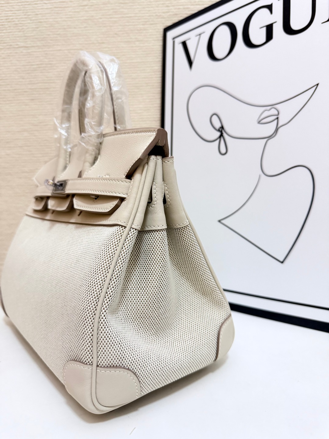 Hermes Birkin 30 Cream canvas and Swift leather 30cm work everyday