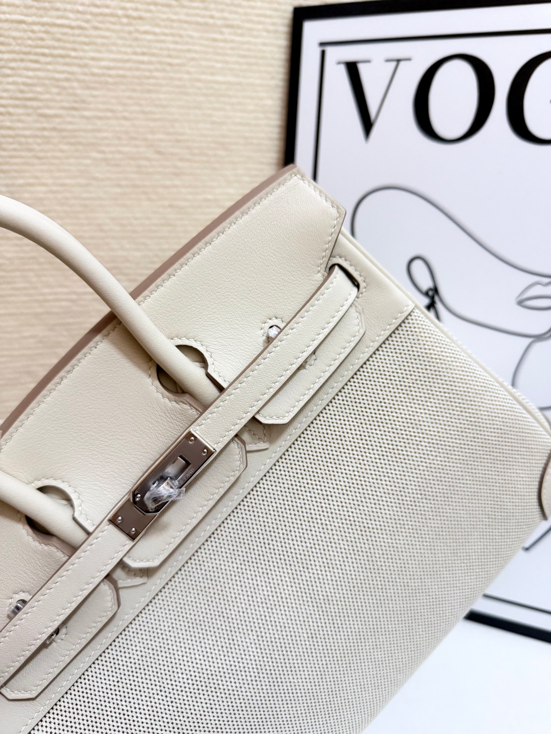 Hermes Birkin 30 Cream canvas and Swift leather 30cm work everyday