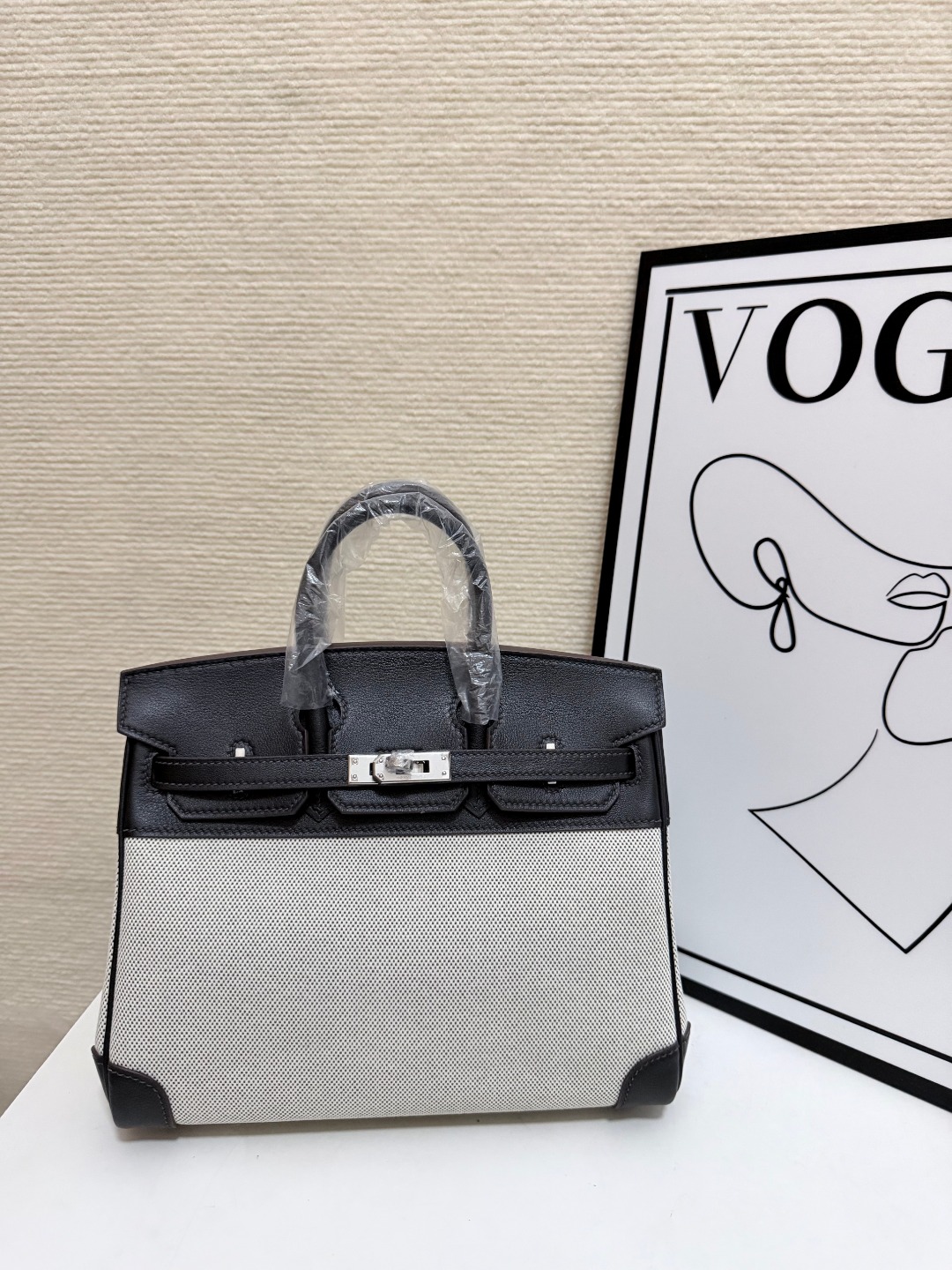 Hermes Birkin 30 Black and Beige canvas 30cm work everyday