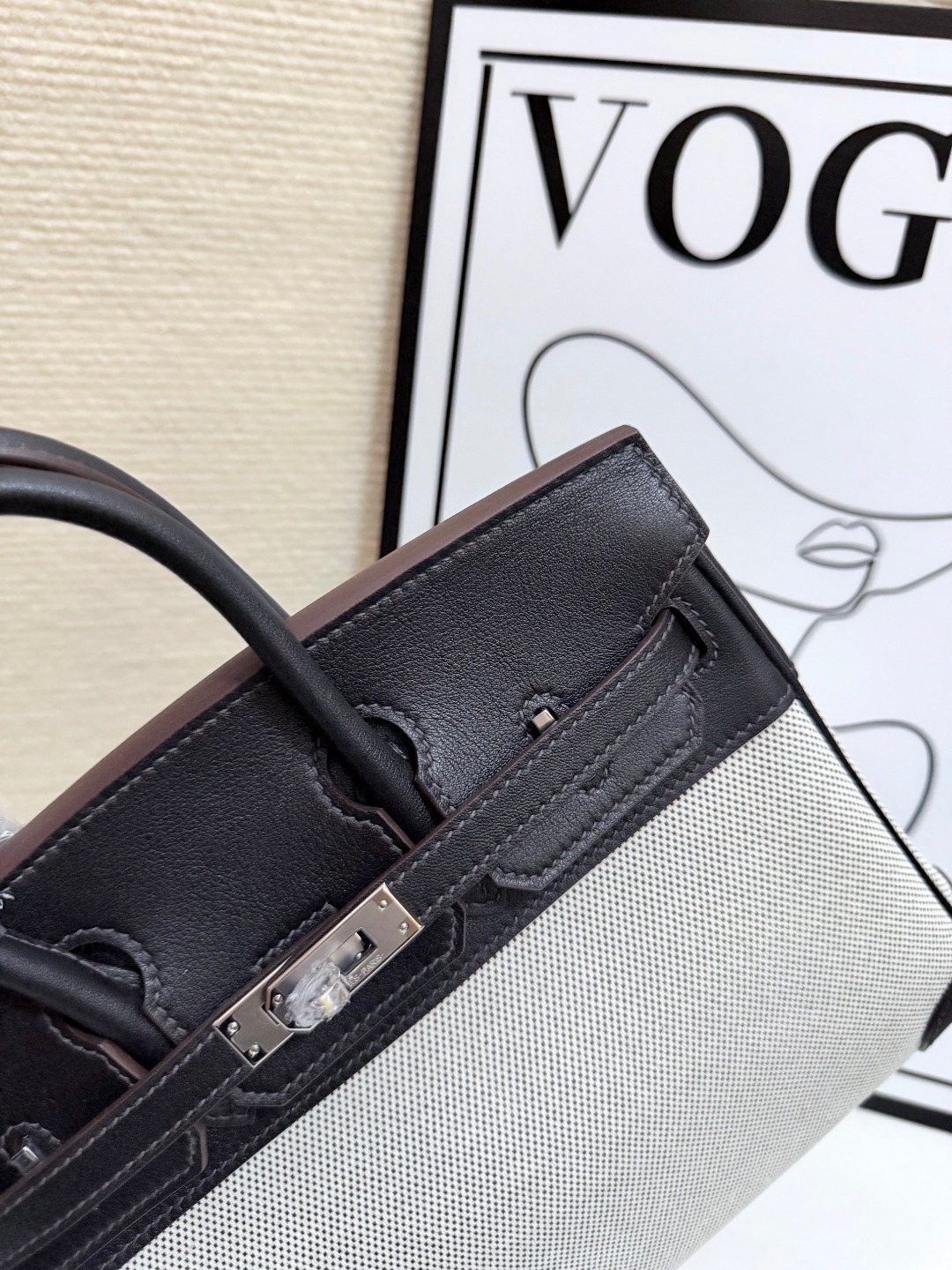 Hermes Birkin 30 Black and Beige canvas 30cm work everyday
