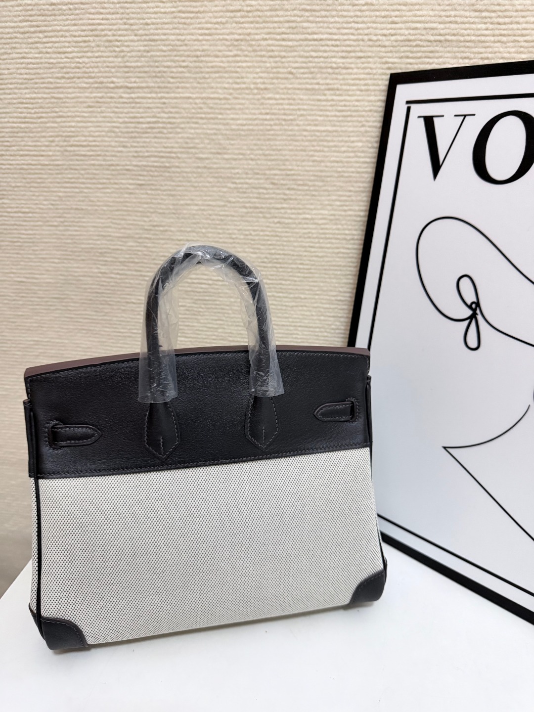 Hermes Birkin 30 Black and Beige canvas 30cm work everyday