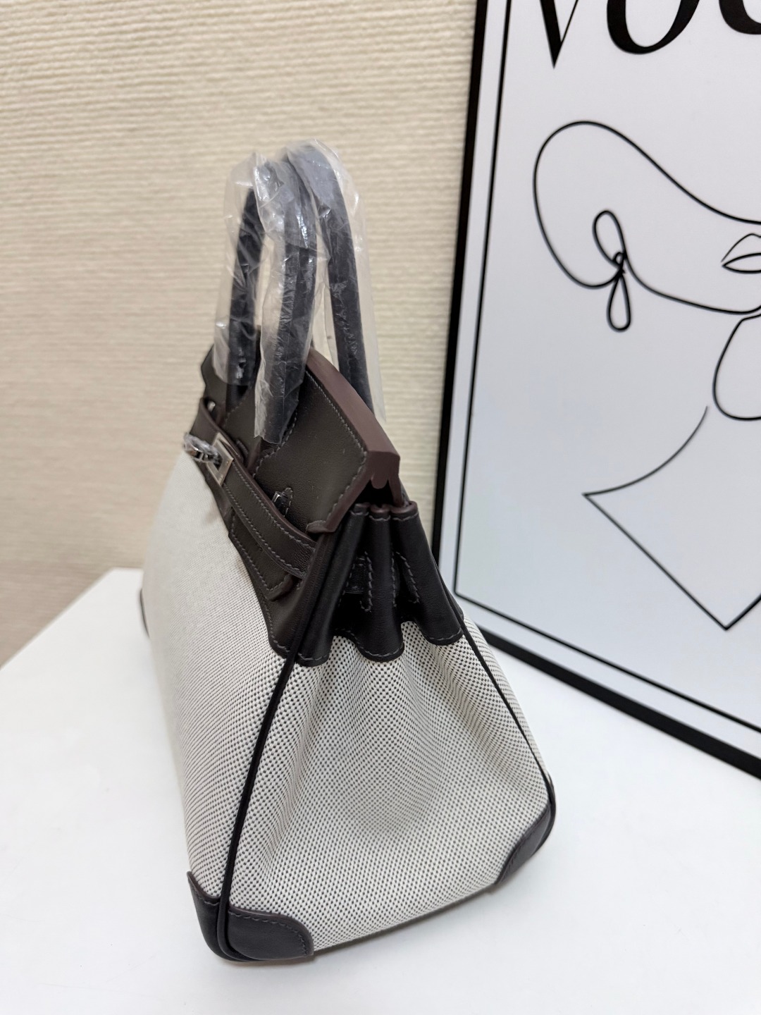 Hermes Birkin 30 Black and Beige canvas 30cm work everyday