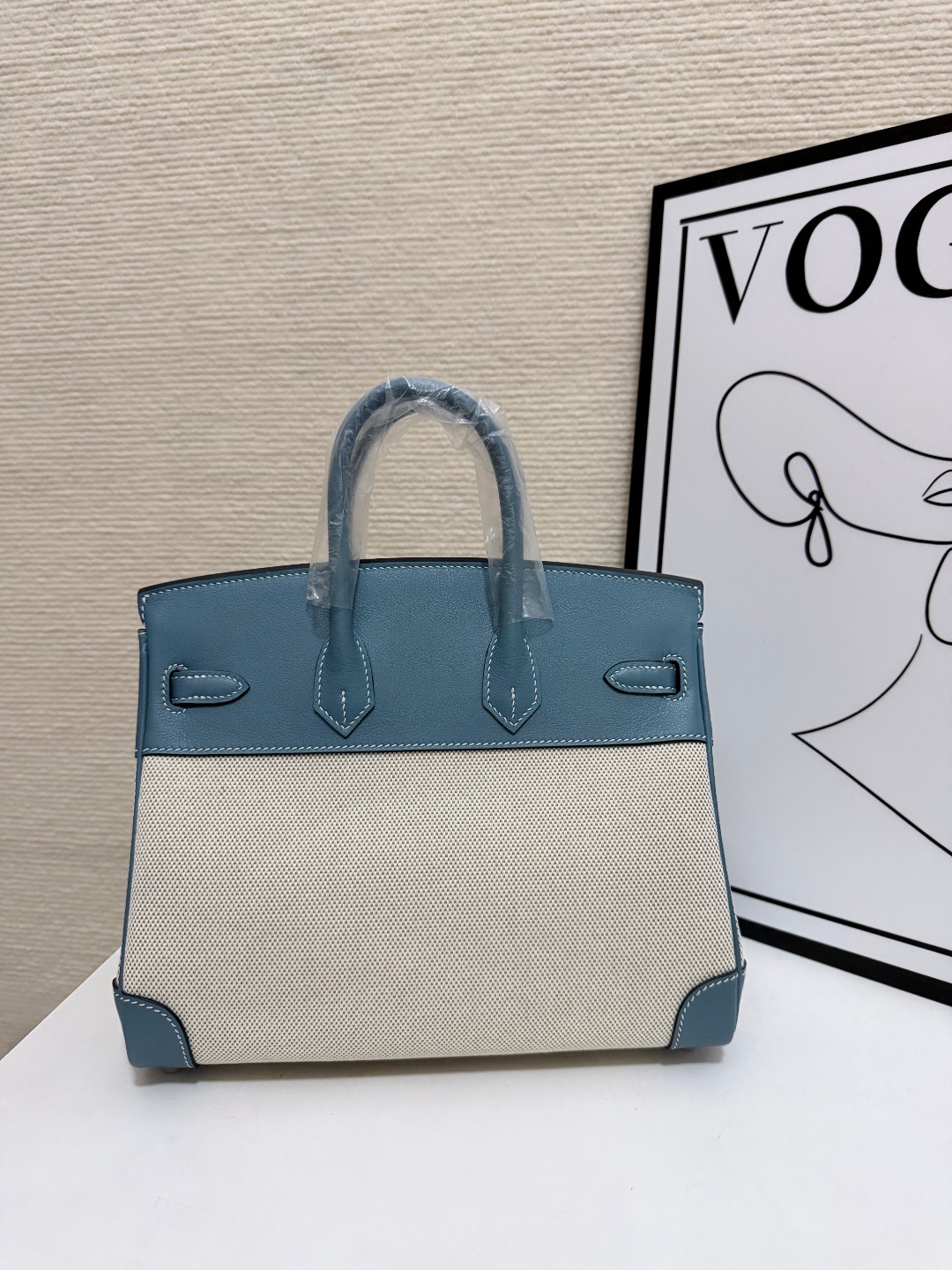 Hermes Birkin 30 Blue Swift and Beige canvas 30cm everyday