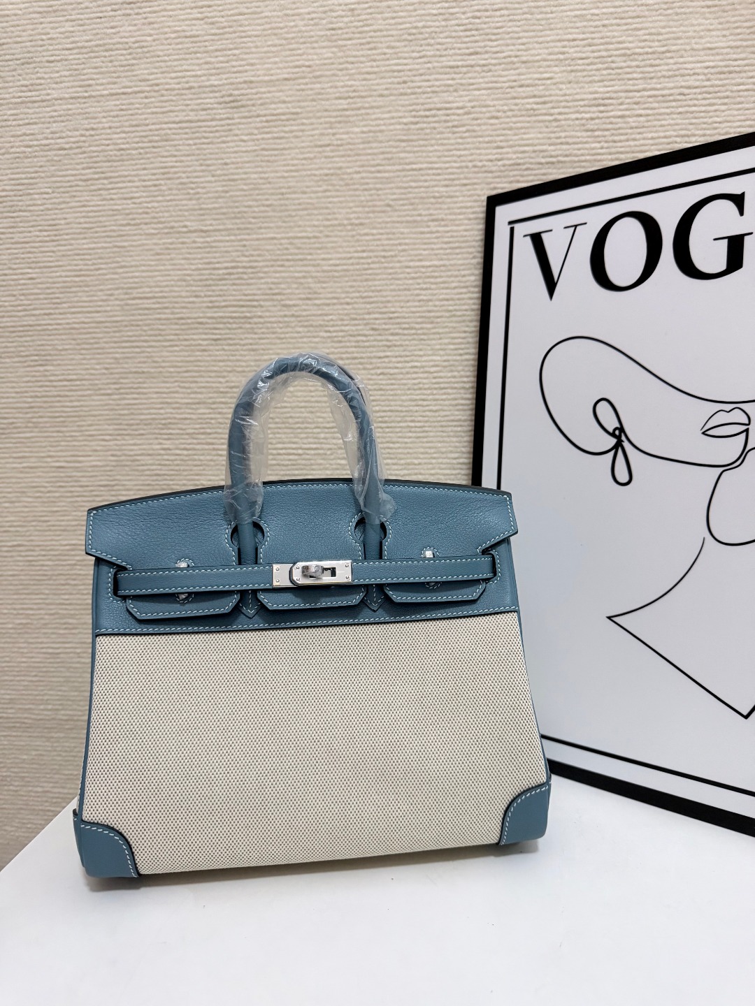 Hermes Birkin 30 Blue Swift and Beige canvas 30cm everyday
