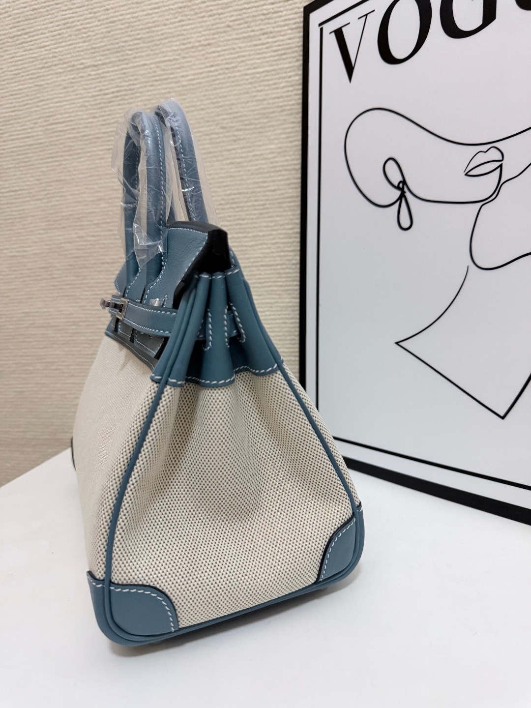 Hermes Birkin 30 Blue Swift and Beige canvas 30cm everyday