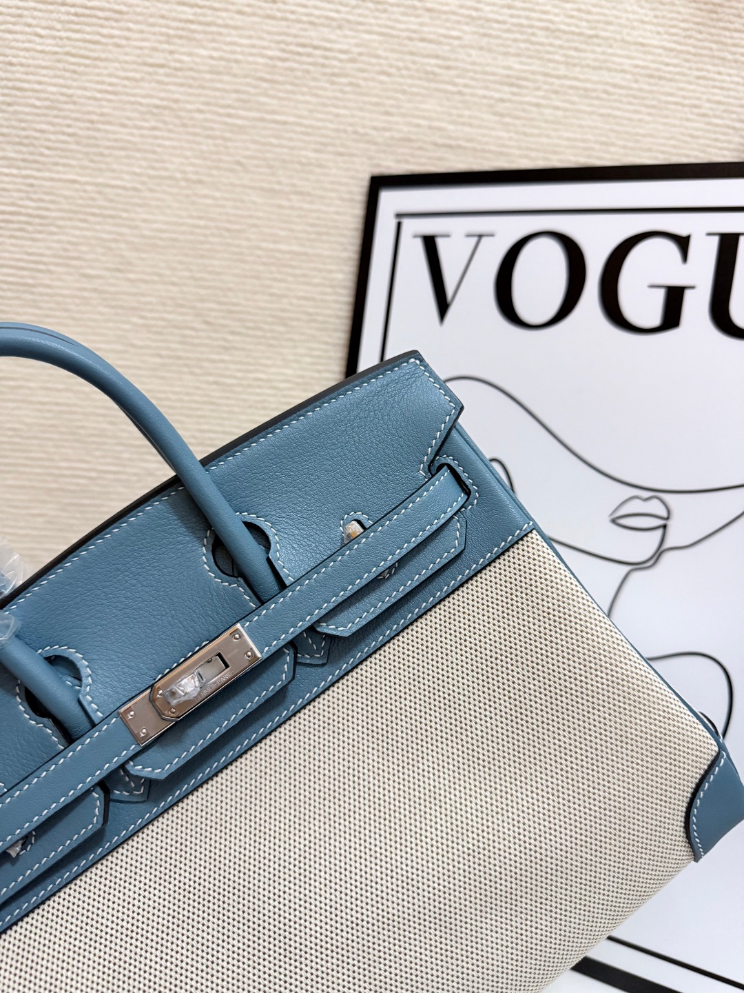 Hermes Birkin 30 Blue Swift and Beige canvas 30cm everyday