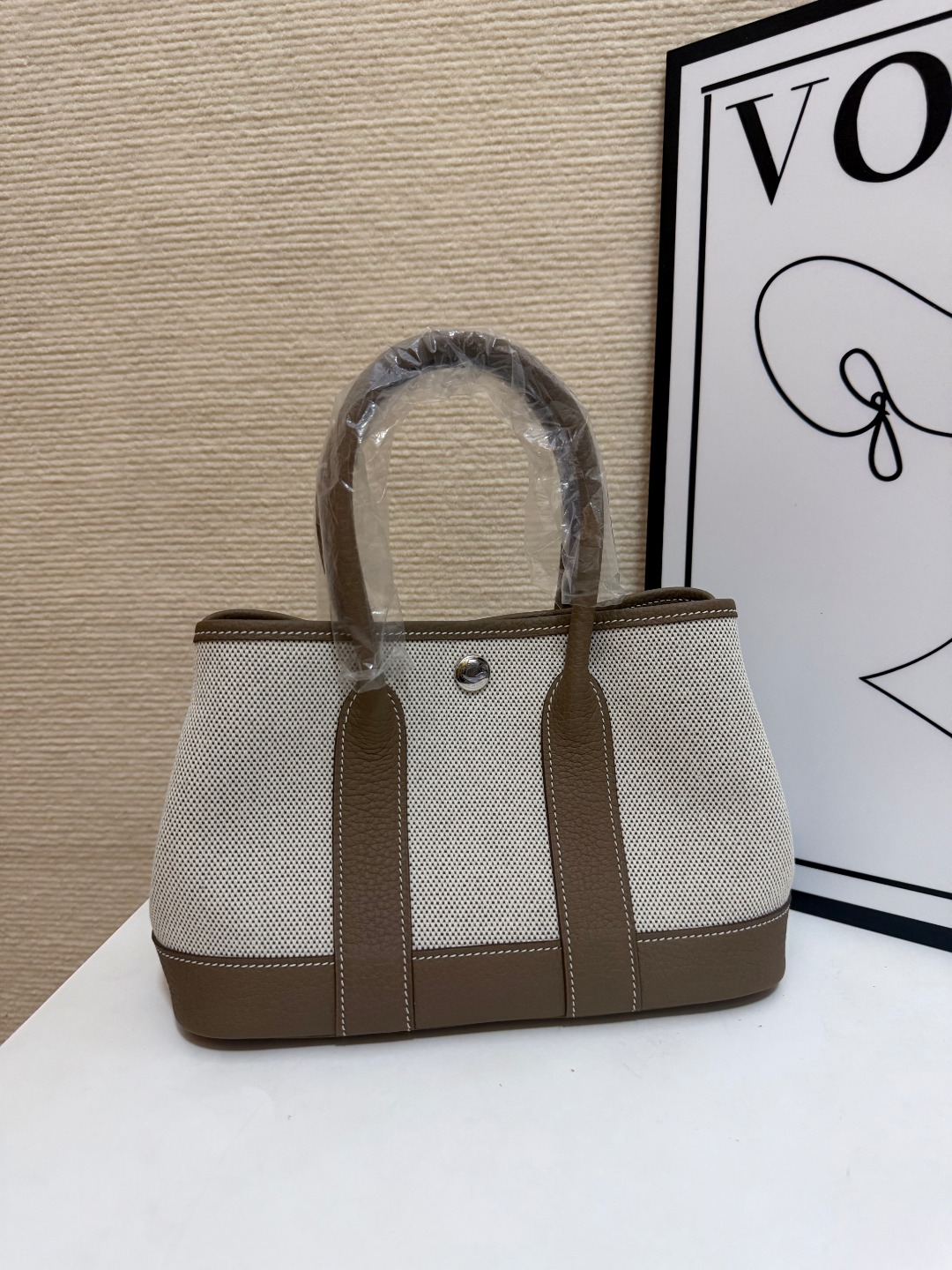 Hermes Garden Party Beige canvas with taupe leather 23cm tote everyday