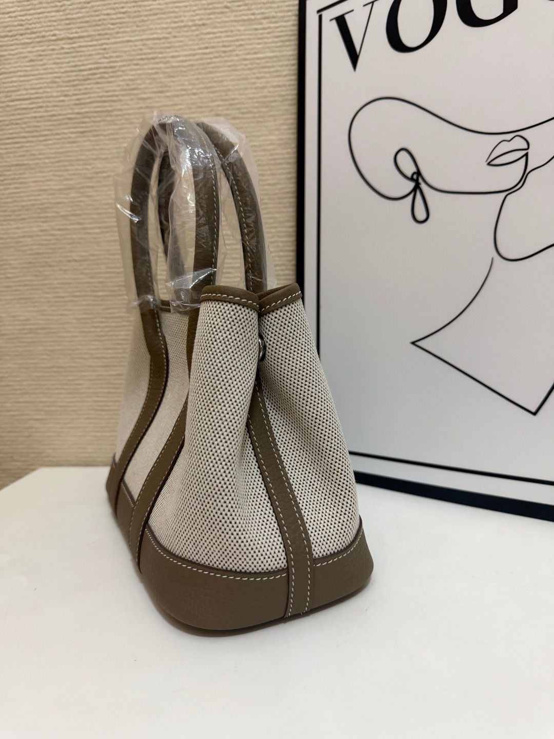 Hermes Garden Party Beige canvas with taupe leather 23cm tote everyday