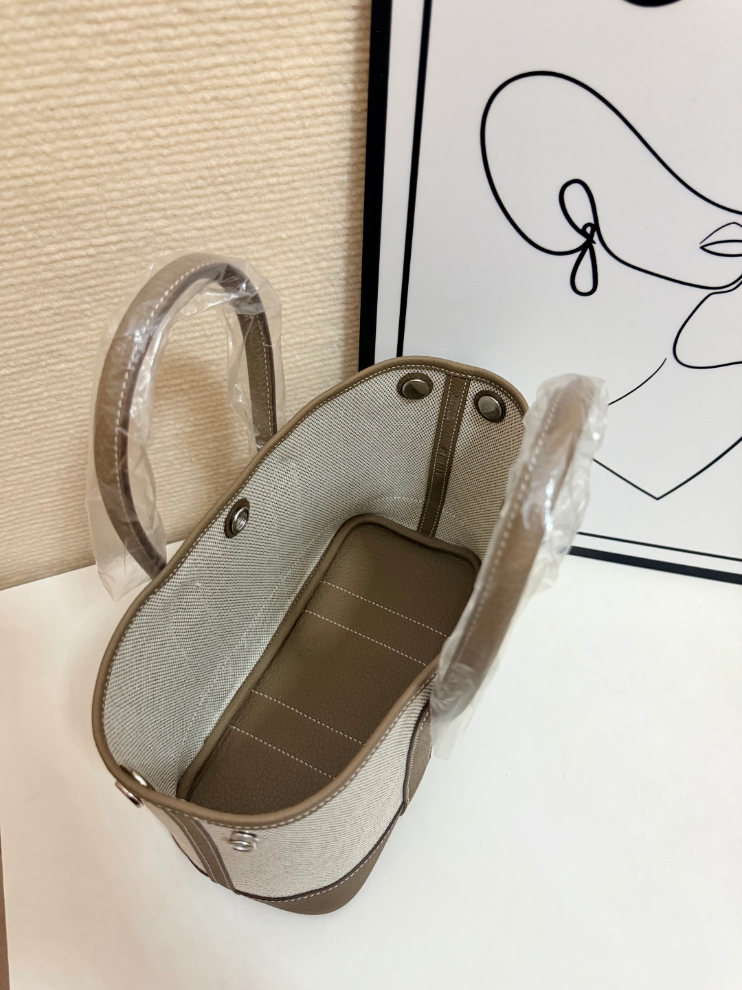 Hermes Garden Party Beige canvas with taupe leather 23cm tote everyday