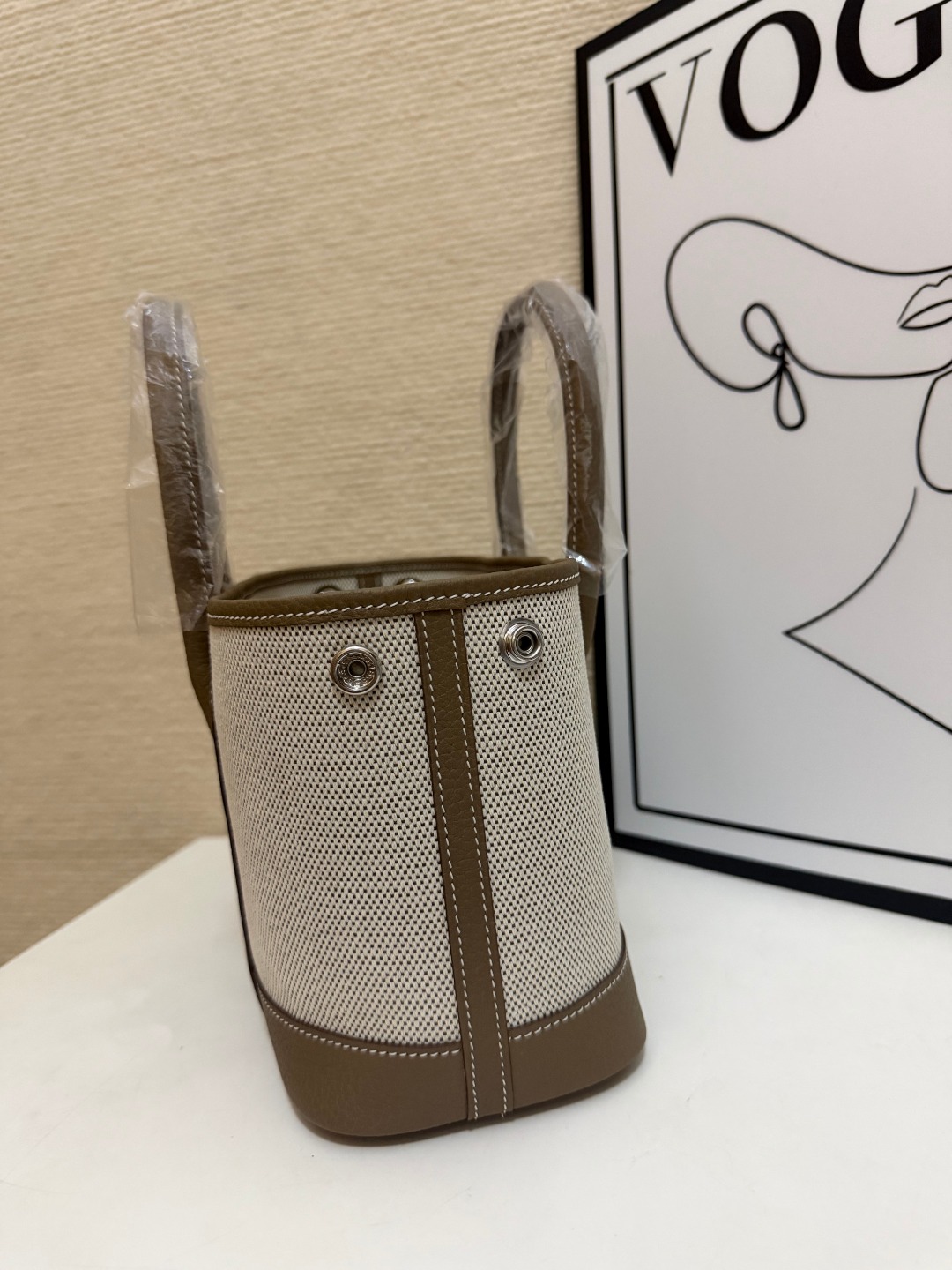 Hermes Garden Party Beige canvas with taupe leather 23cm tote everyday