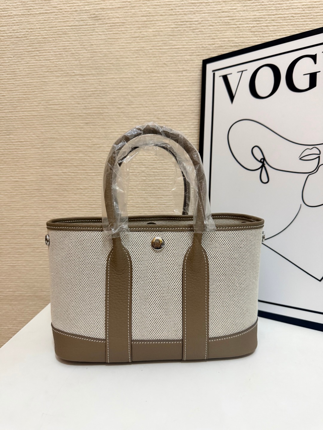 Hermes Garden Party Beige canvas with taupe leather 23cm tote everyday
