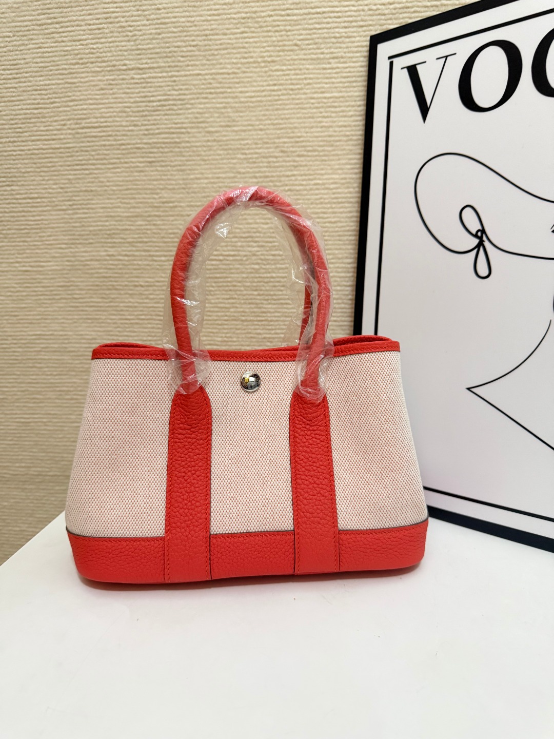 Hermes Garden Party Ecru canvas and coral orange leather 23cm tote everyday