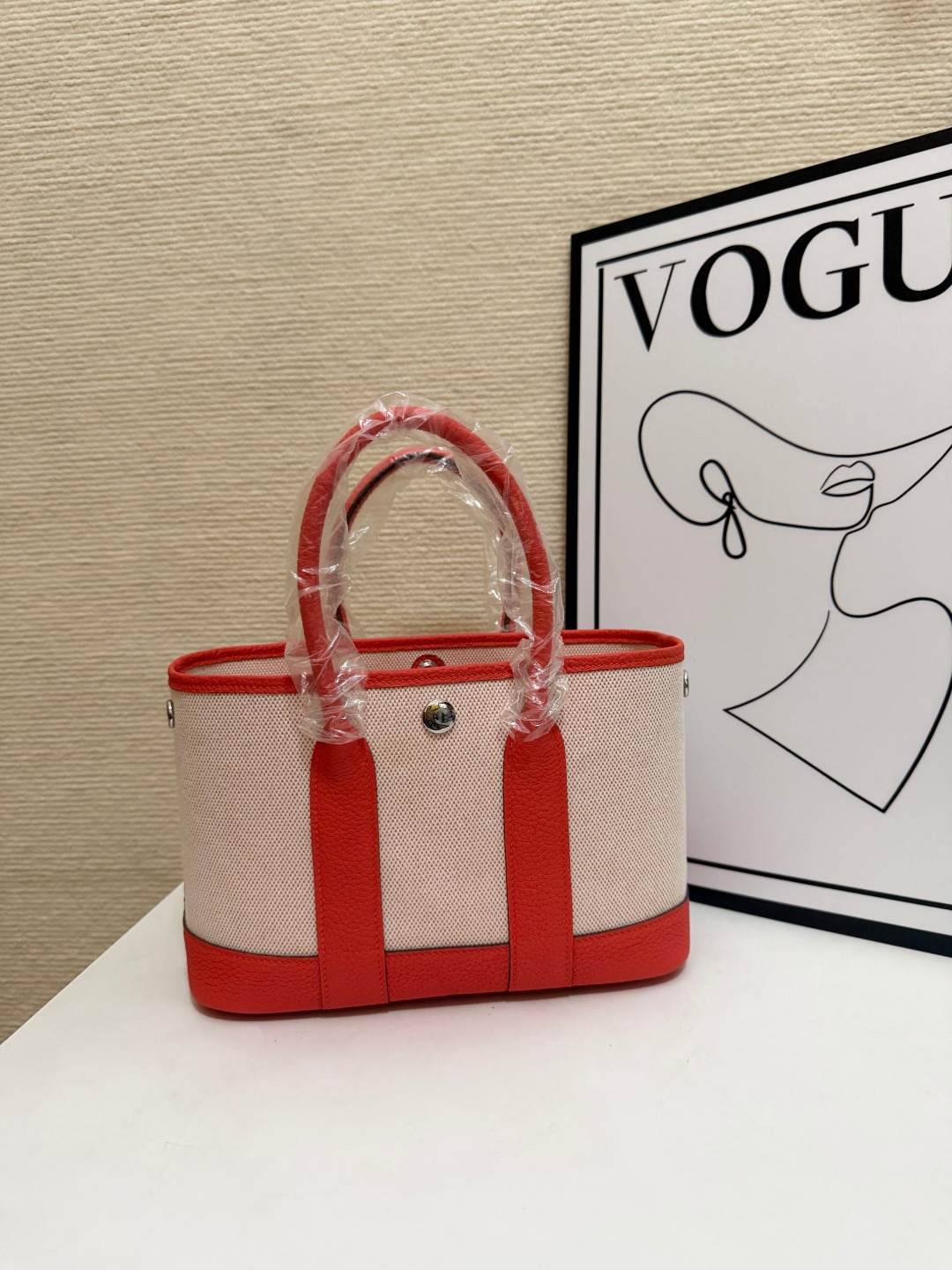 Hermes Garden Party Ecru canvas and coral orange leather 23cm tote everyday