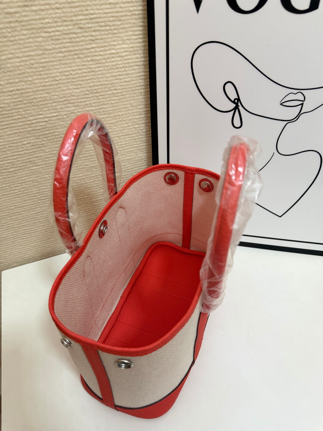Hermes Garden Party Ecru canvas and coral orange leather 23cm tote everyday