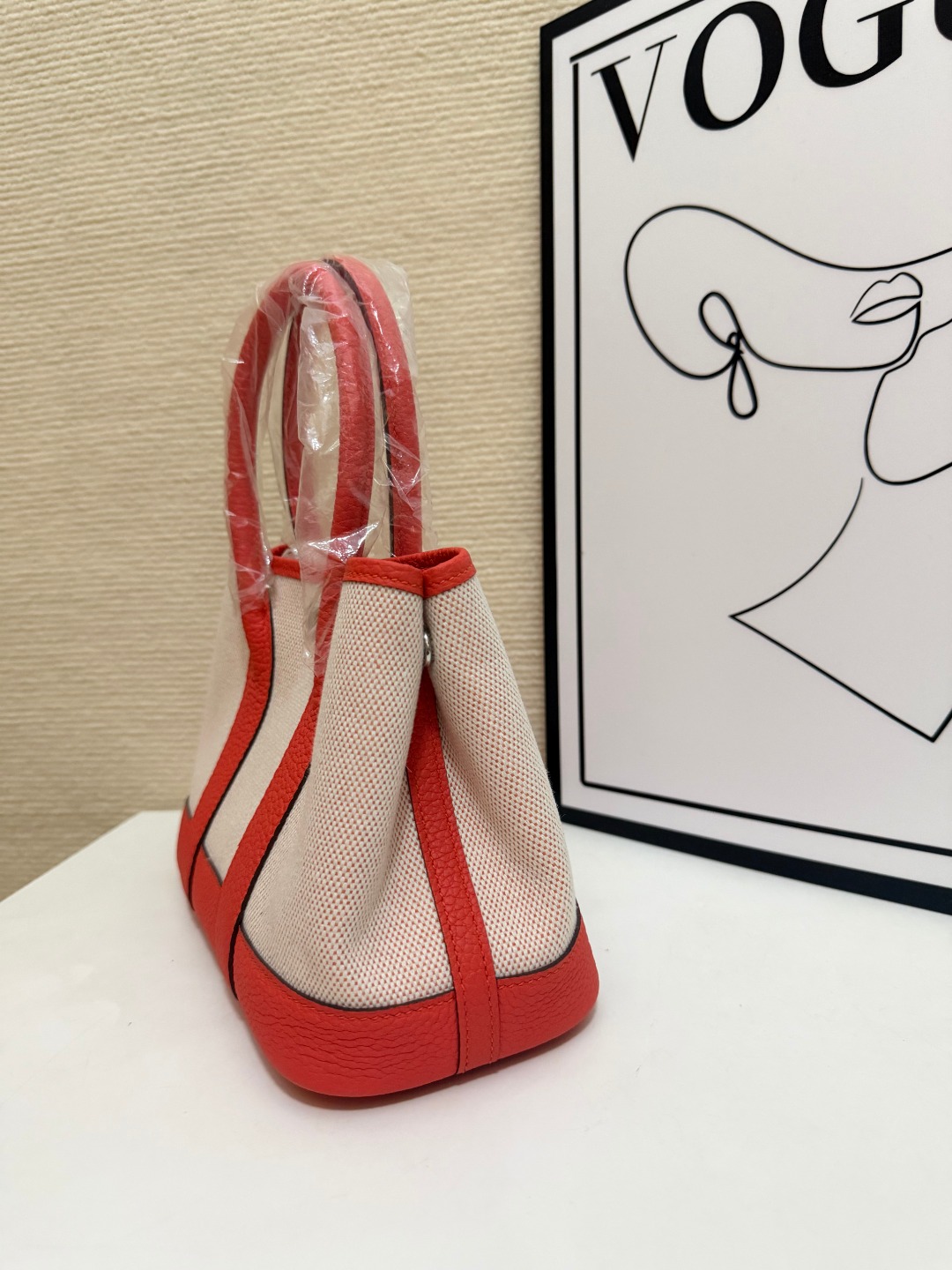 Hermes Garden Party Ecru canvas and coral orange leather 23cm tote everyday