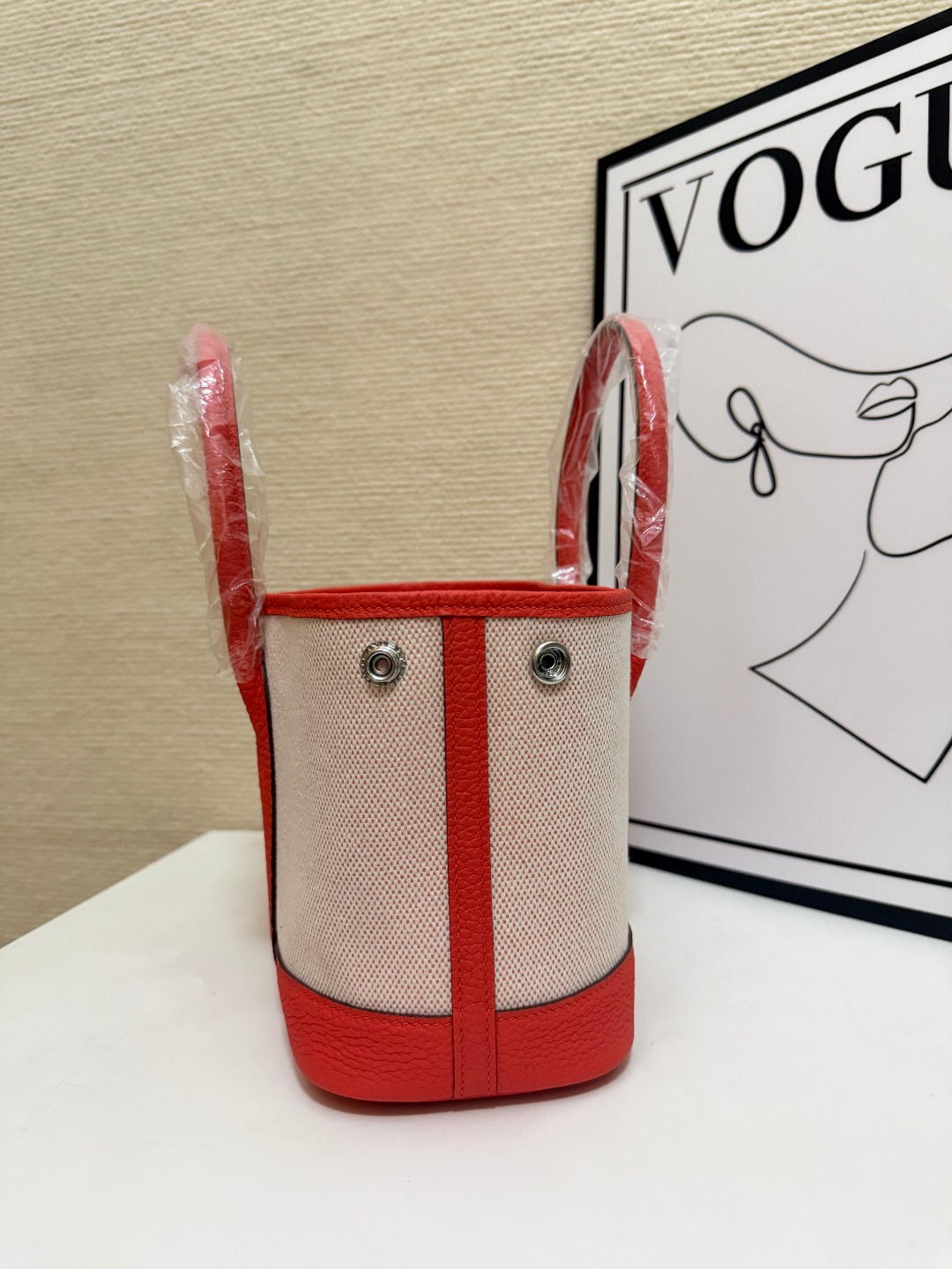 Hermes Garden Party Ecru canvas and coral orange leather 23cm tote everyday