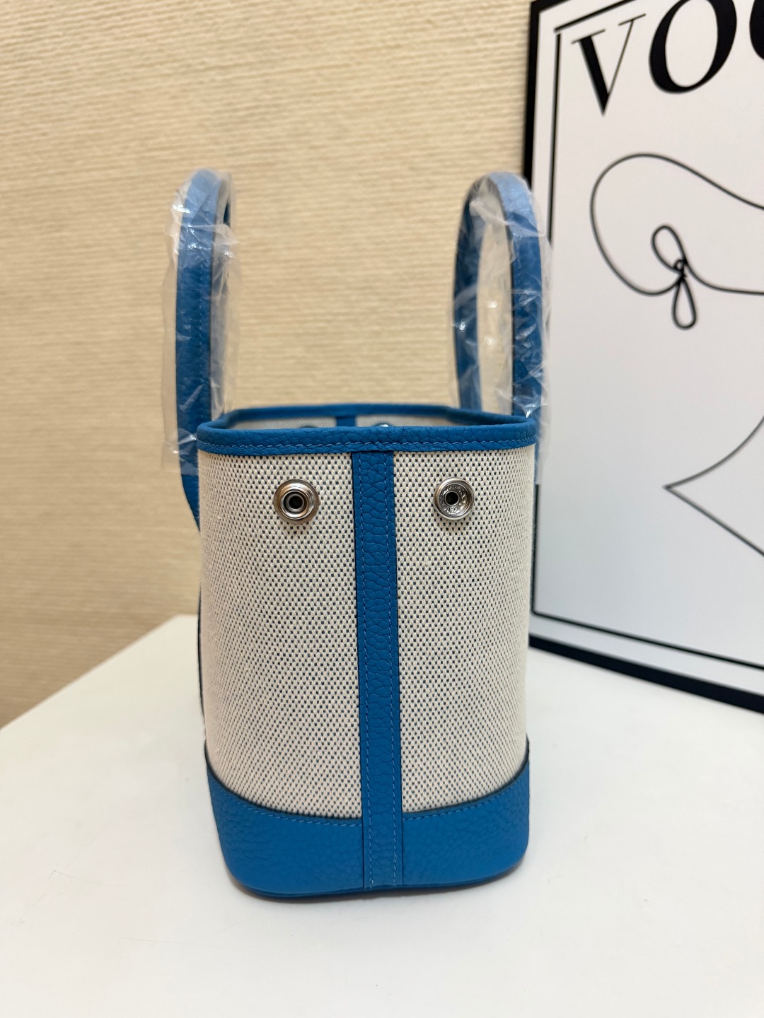 Hermes Garden Party White canvas and blue leather 23cm tote everyday