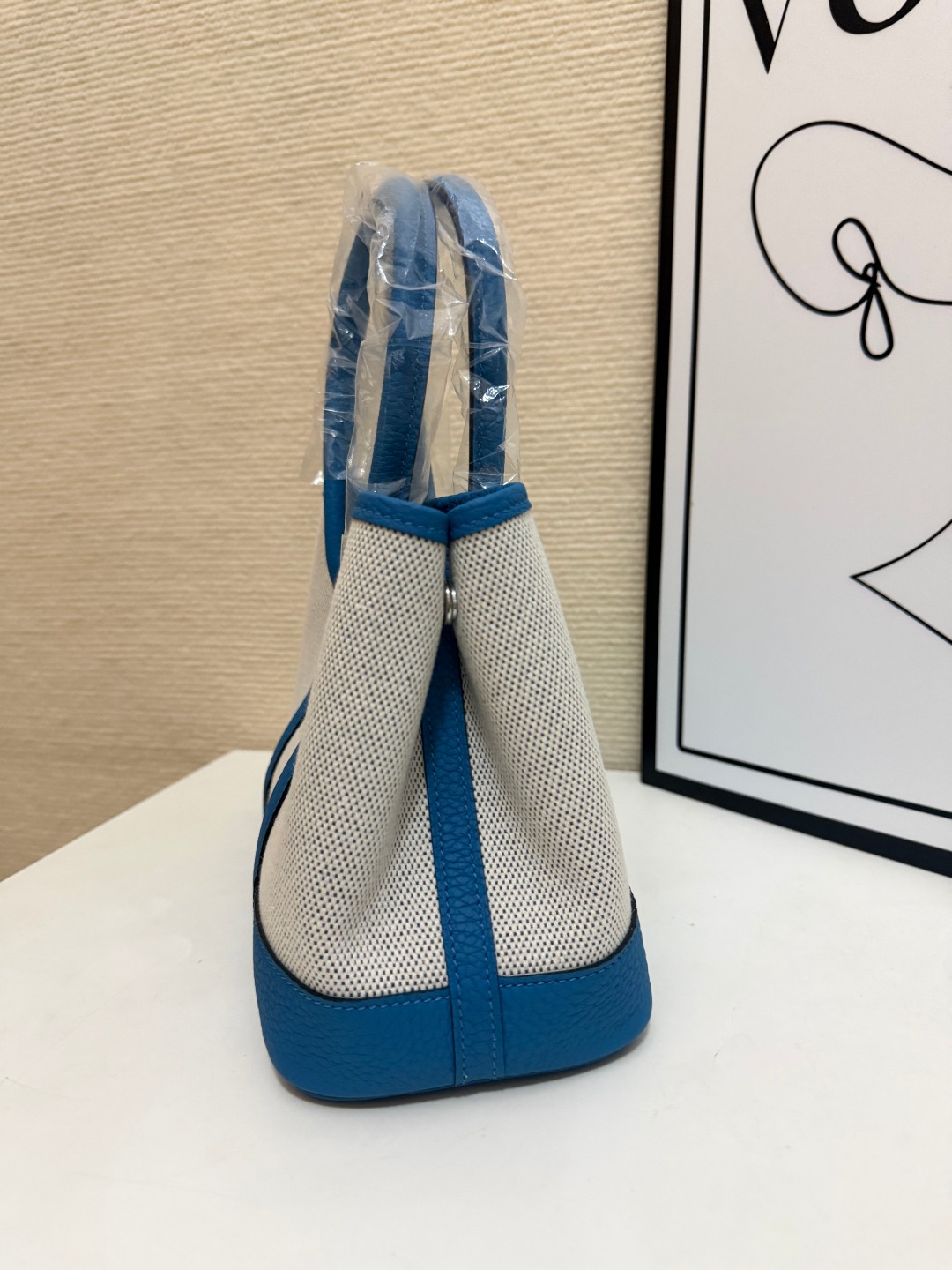 Hermes Garden Party White canvas and blue leather 23cm tote everyday