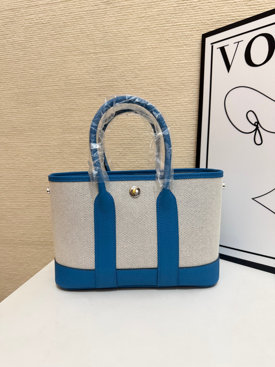 Hermes Garden Party White canvas and blue leather 23cm tote everyday