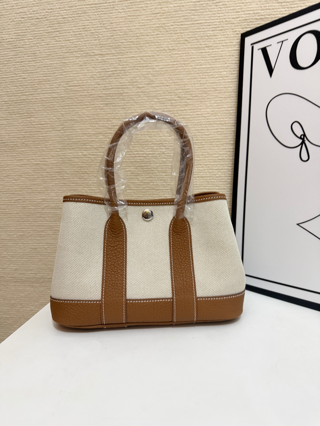 Hermes Garden Party Beige canvas and brown leather 23cm tote everyday