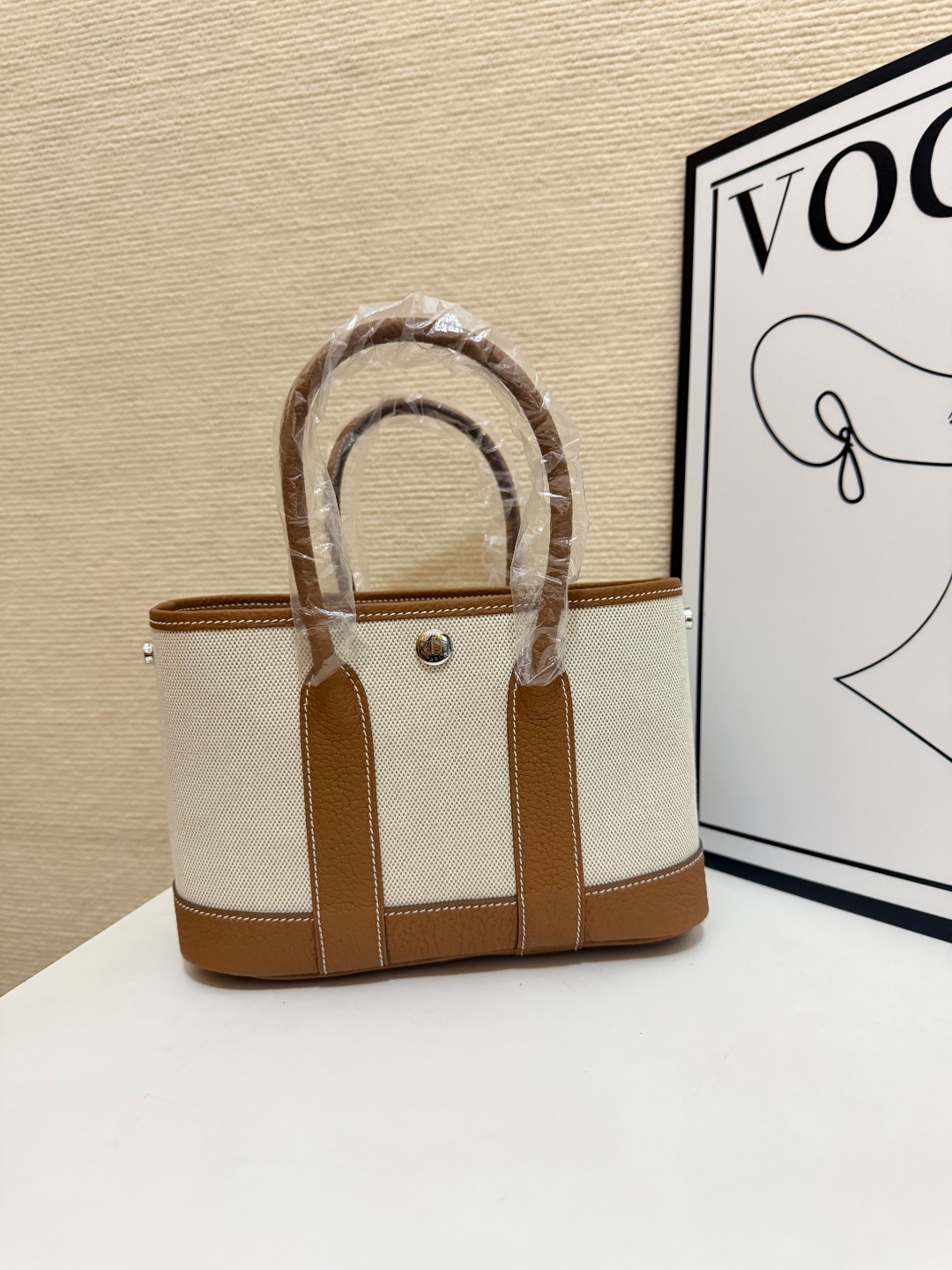 Hermes Garden Party Beige canvas and brown leather 23cm tote everyday