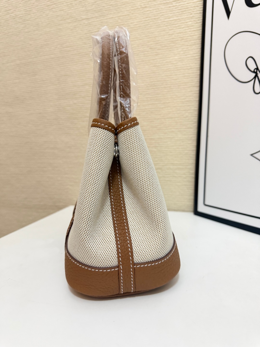Hermes Garden Party Beige canvas and brown leather 23cm tote everyday