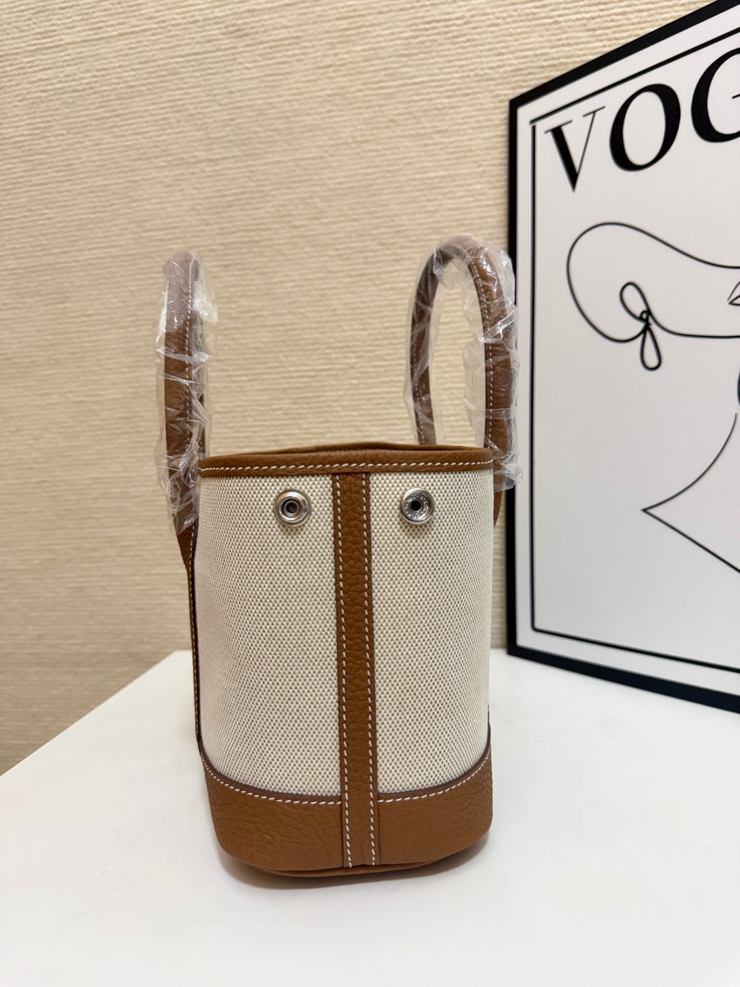 Hermes Garden Party Beige canvas and brown leather 23cm tote everyday